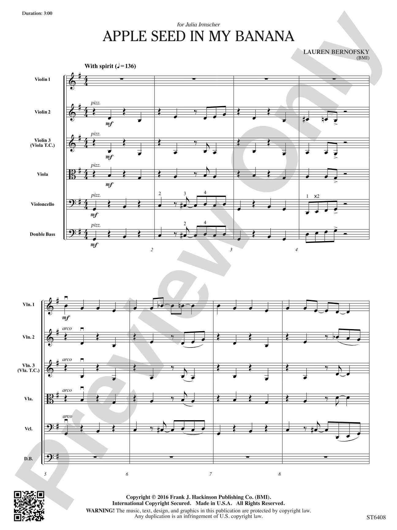 Apple Seed in My Banana: String Orchestra Conductor Score & Parts
