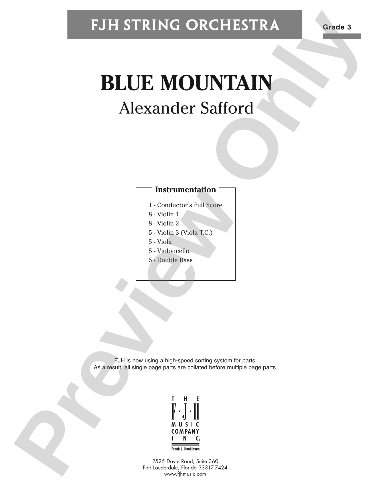 Blue Mountain: String Orchestra Conductor Score & Parts