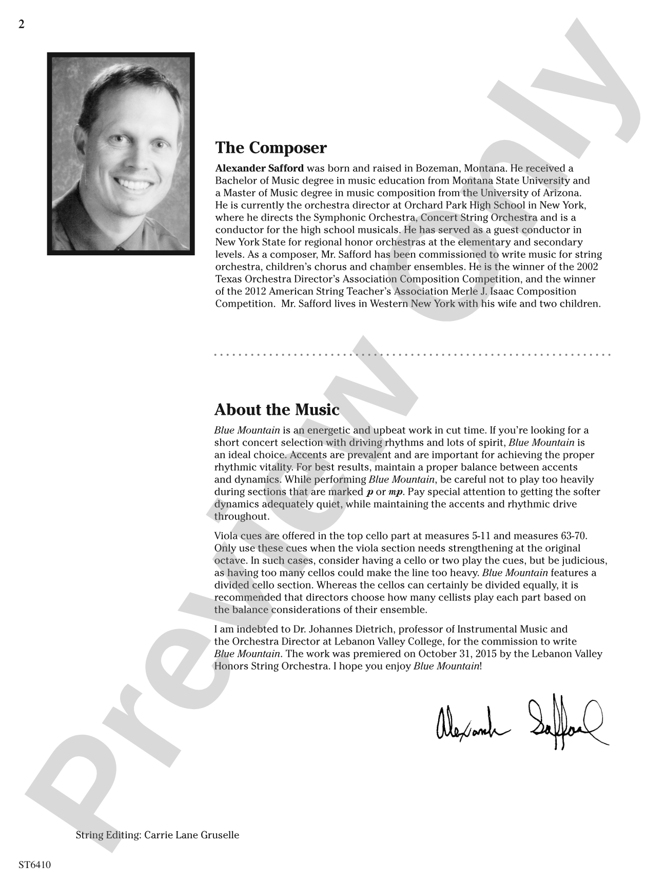 Blue Mountain: String Orchestra Conductor Score & Parts
