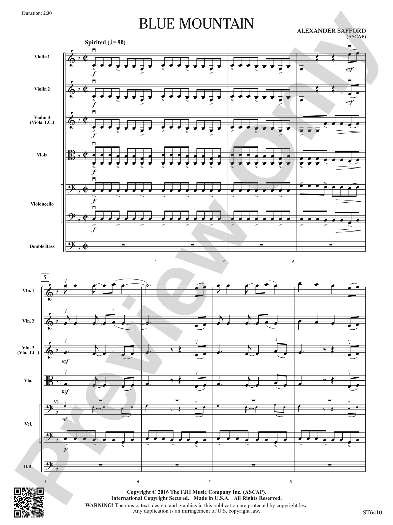 Blue Mountain: String Orchestra Conductor Score & Parts