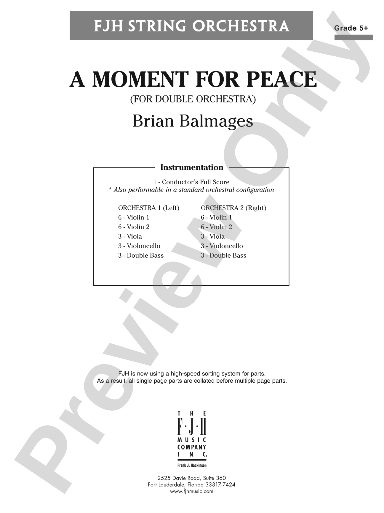 A Moment for Peace: String Orchestra Conductor Score & Parts