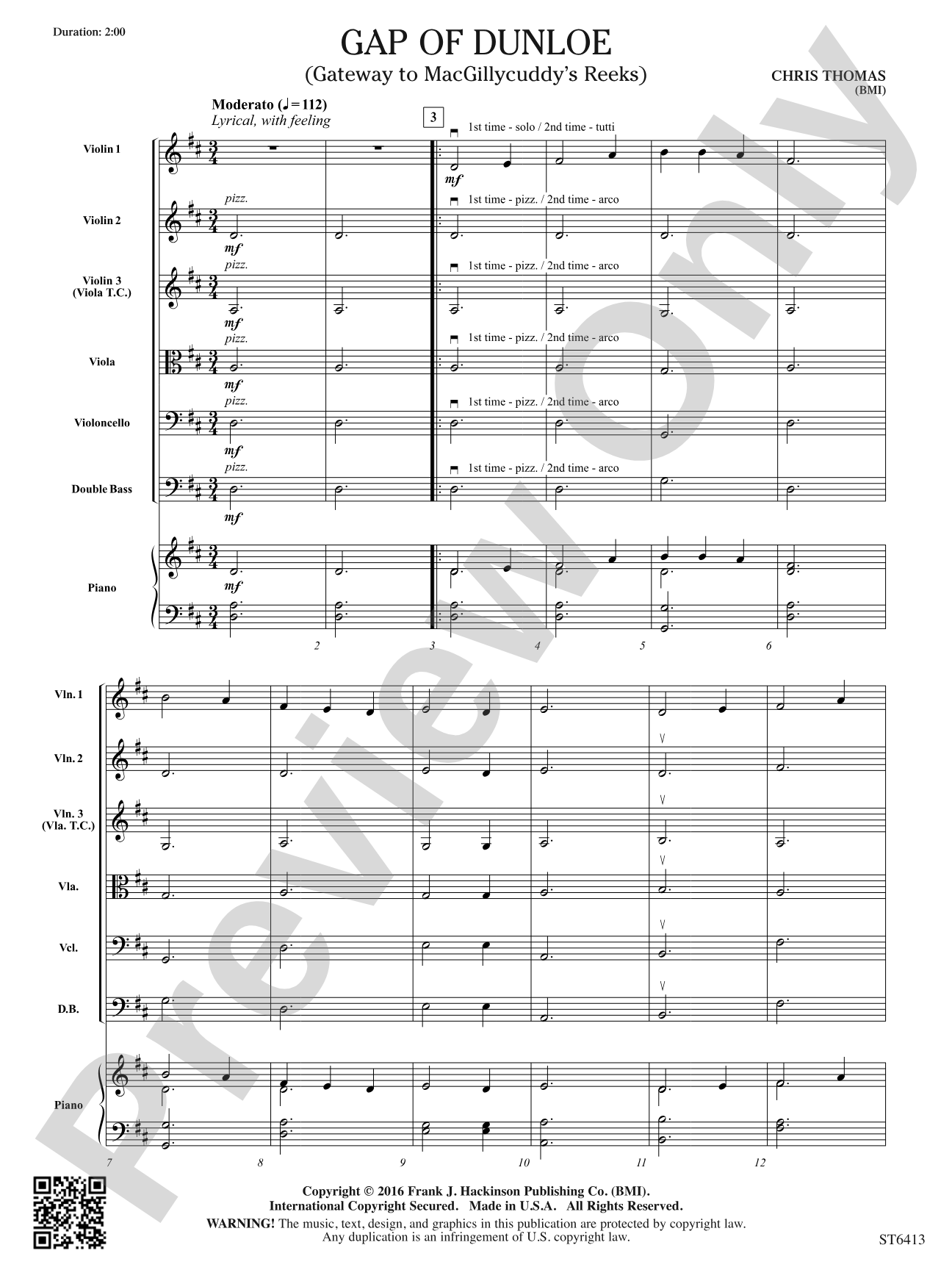 Gap of Dunloe: String Orchestra Conductor Score & Parts