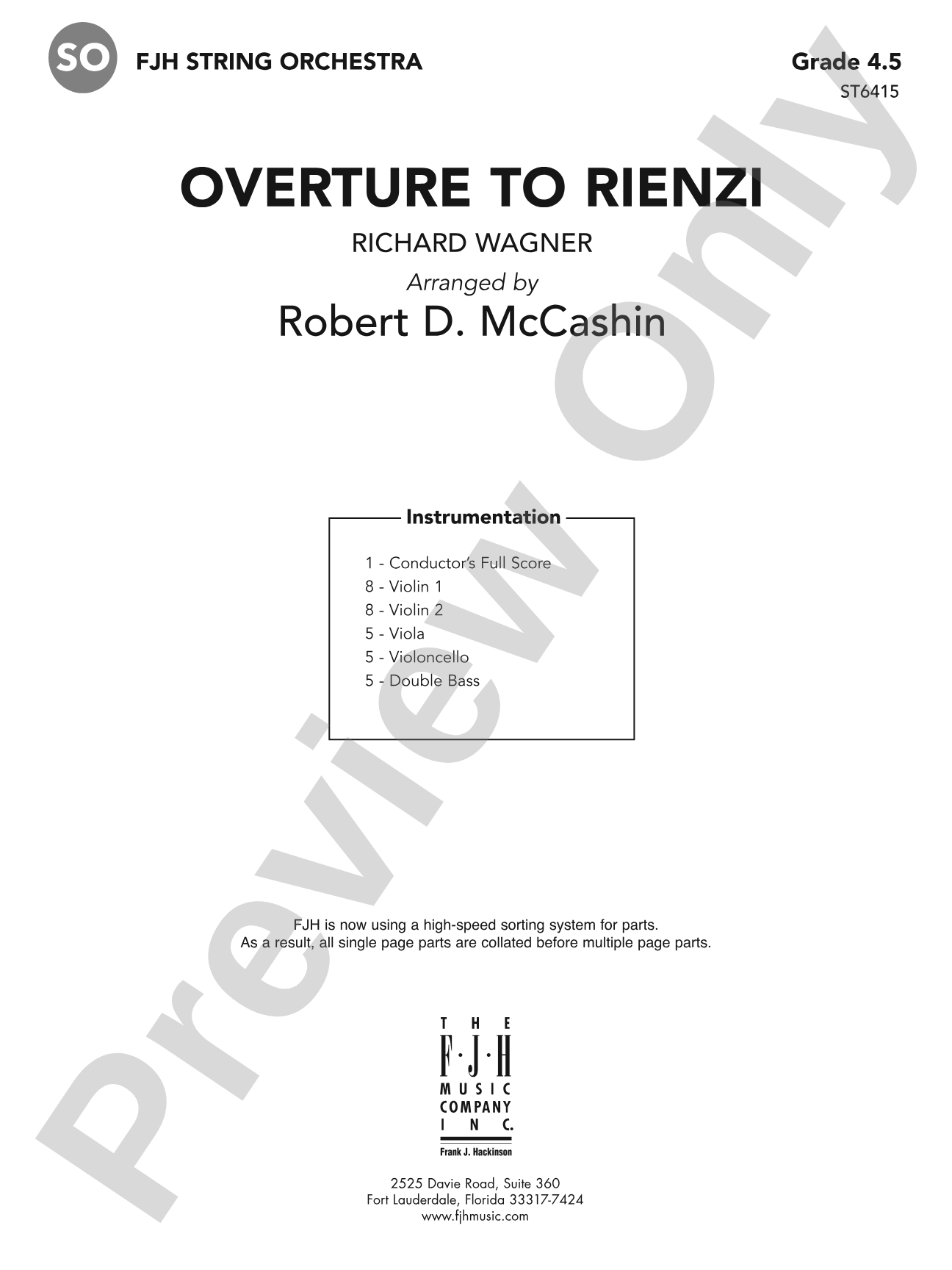 Overture to Rienzi: String Orchestra Conductor Score & Parts