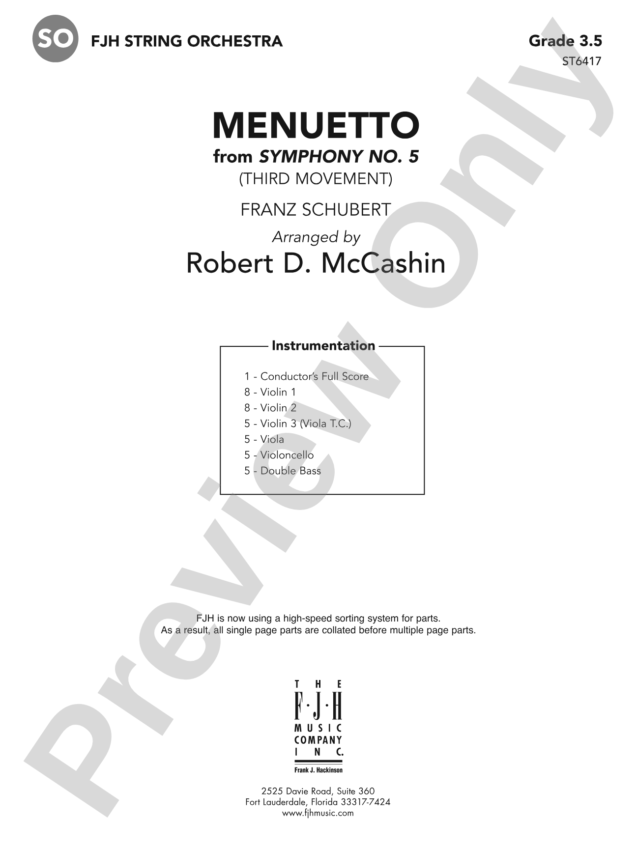 Menuetto From Symphony No 5: String Orchestra Conductor Score & Parts