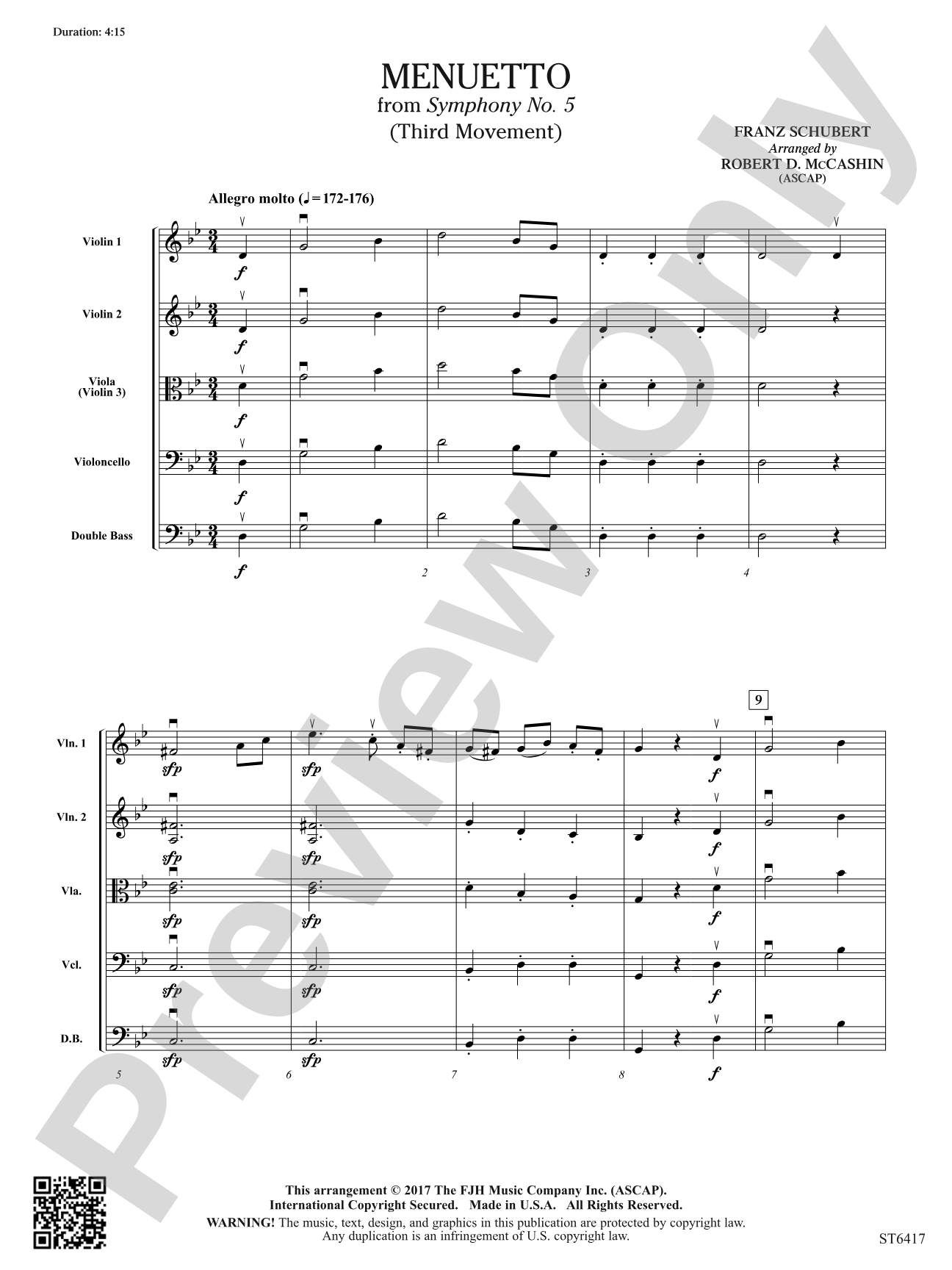 Menuetto From Symphony No 5: String Orchestra Conductor Score & Parts