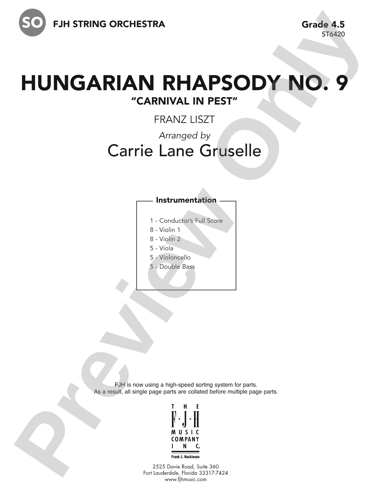 Hungarian Rhapsody No 9: String Orchestra Conductor Score & Parts