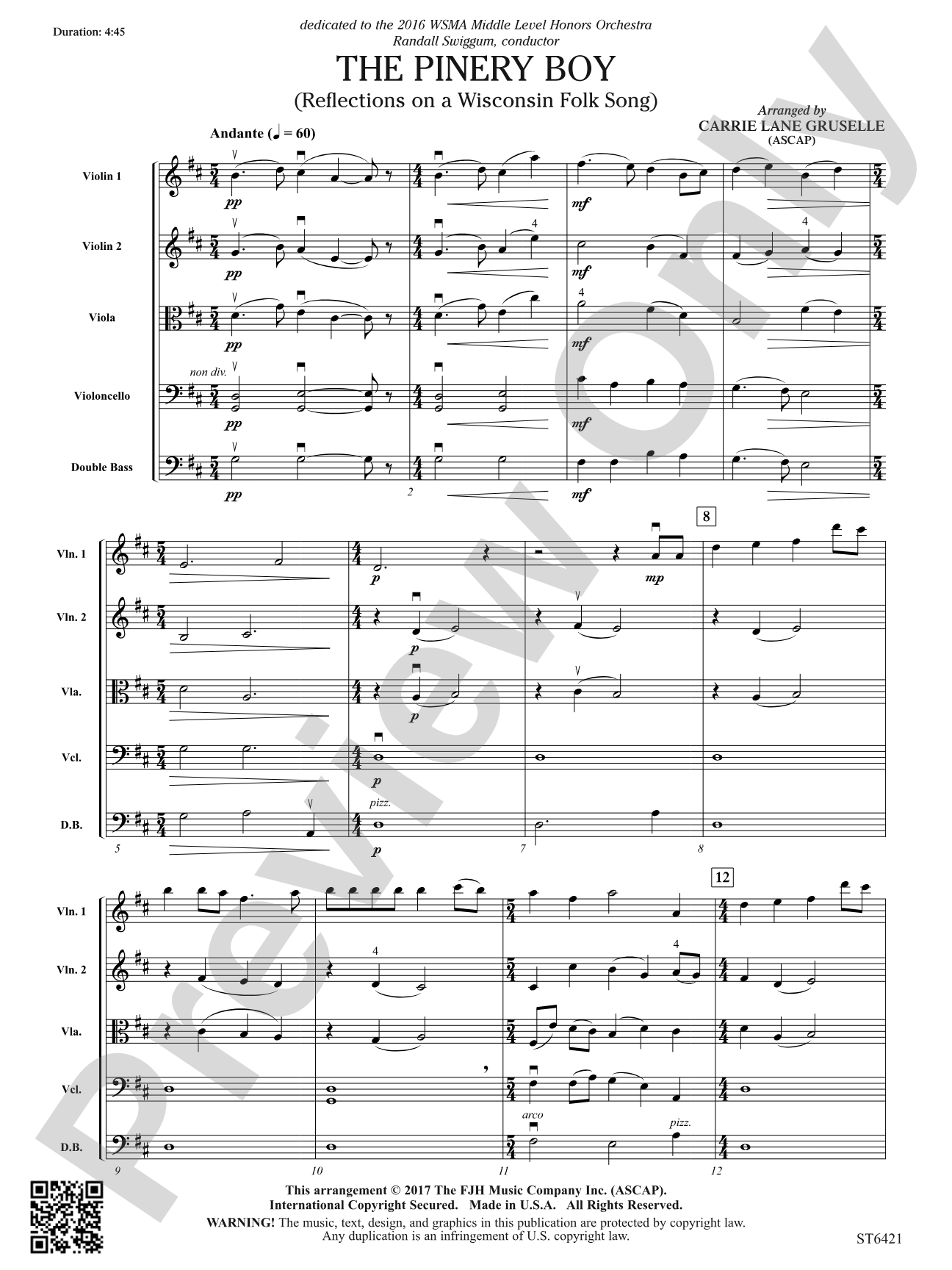 The Pinery Boy: String Orchestra Conductor Score & Parts