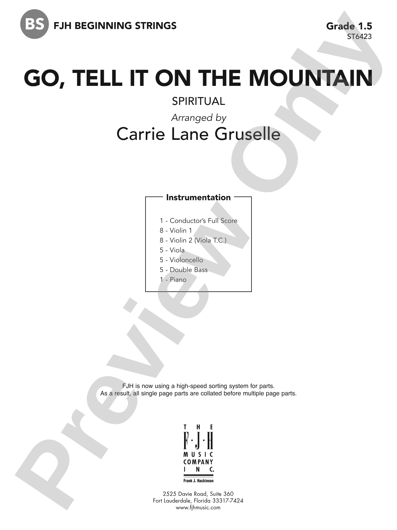 Go Tell it on the Mountain: String Orchestra Conductor Score & Parts