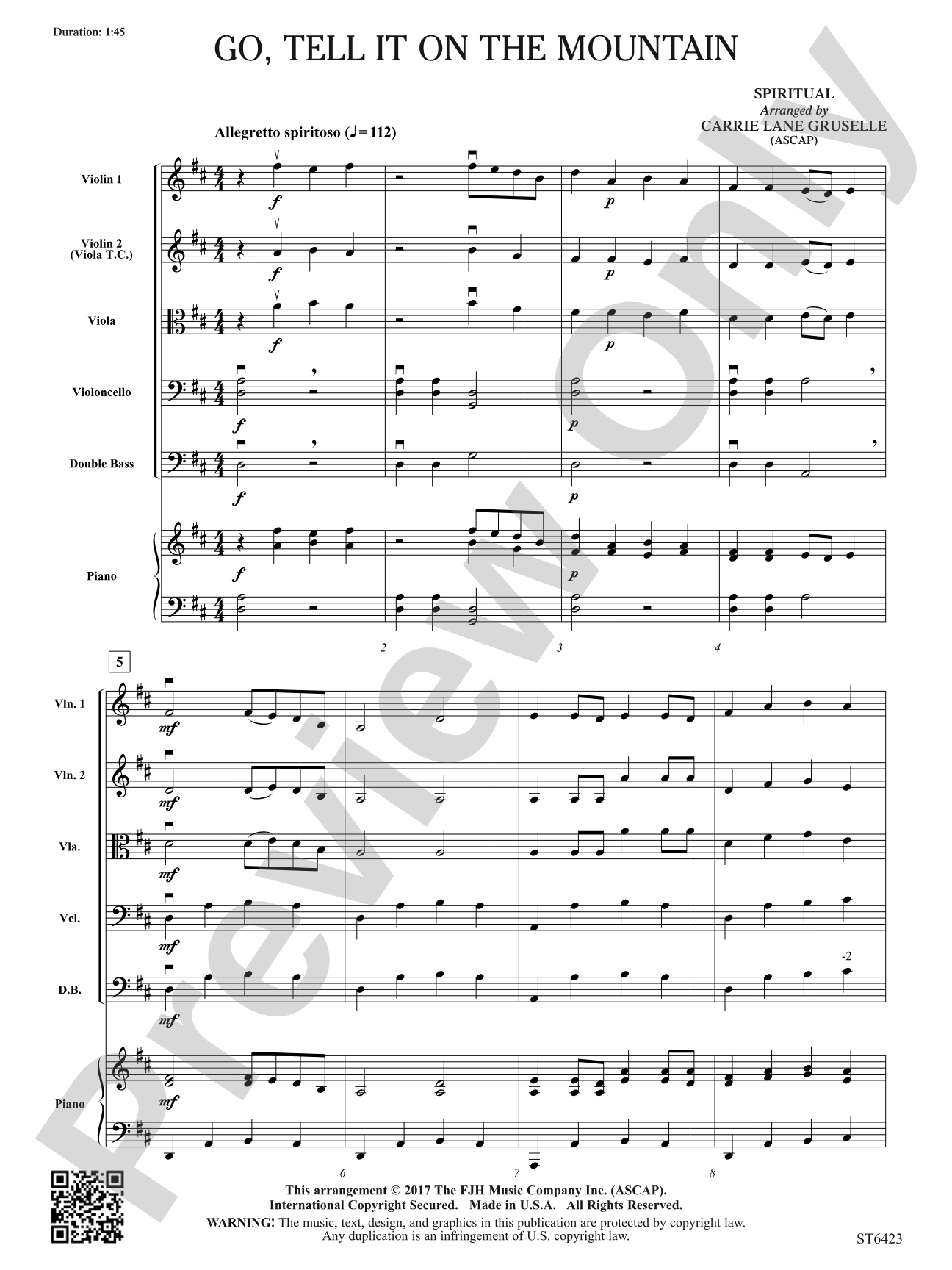 Go Tell it on the Mountain: String Orchestra Conductor Score & Parts