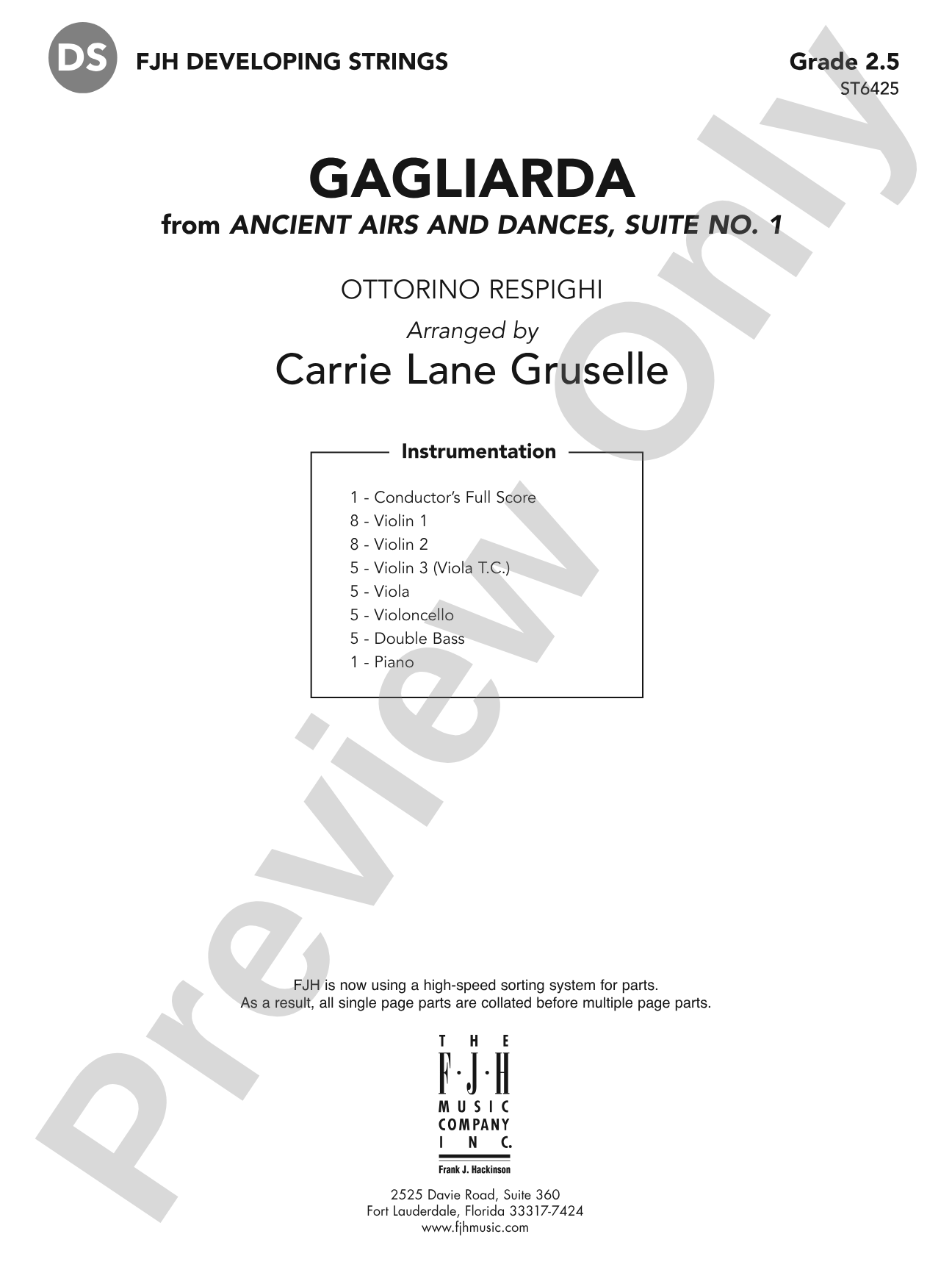 Gagliarda: String Orchestra Conductor Score & Parts