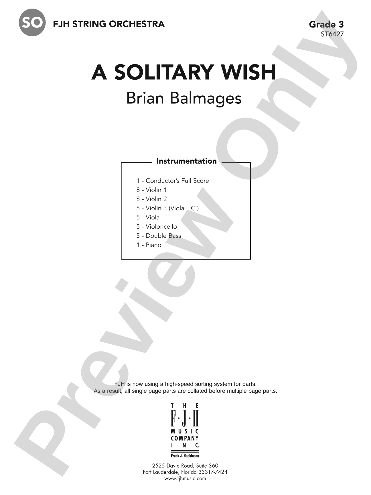 A Solitary Wish: String Orchestra Conductor Score & Parts