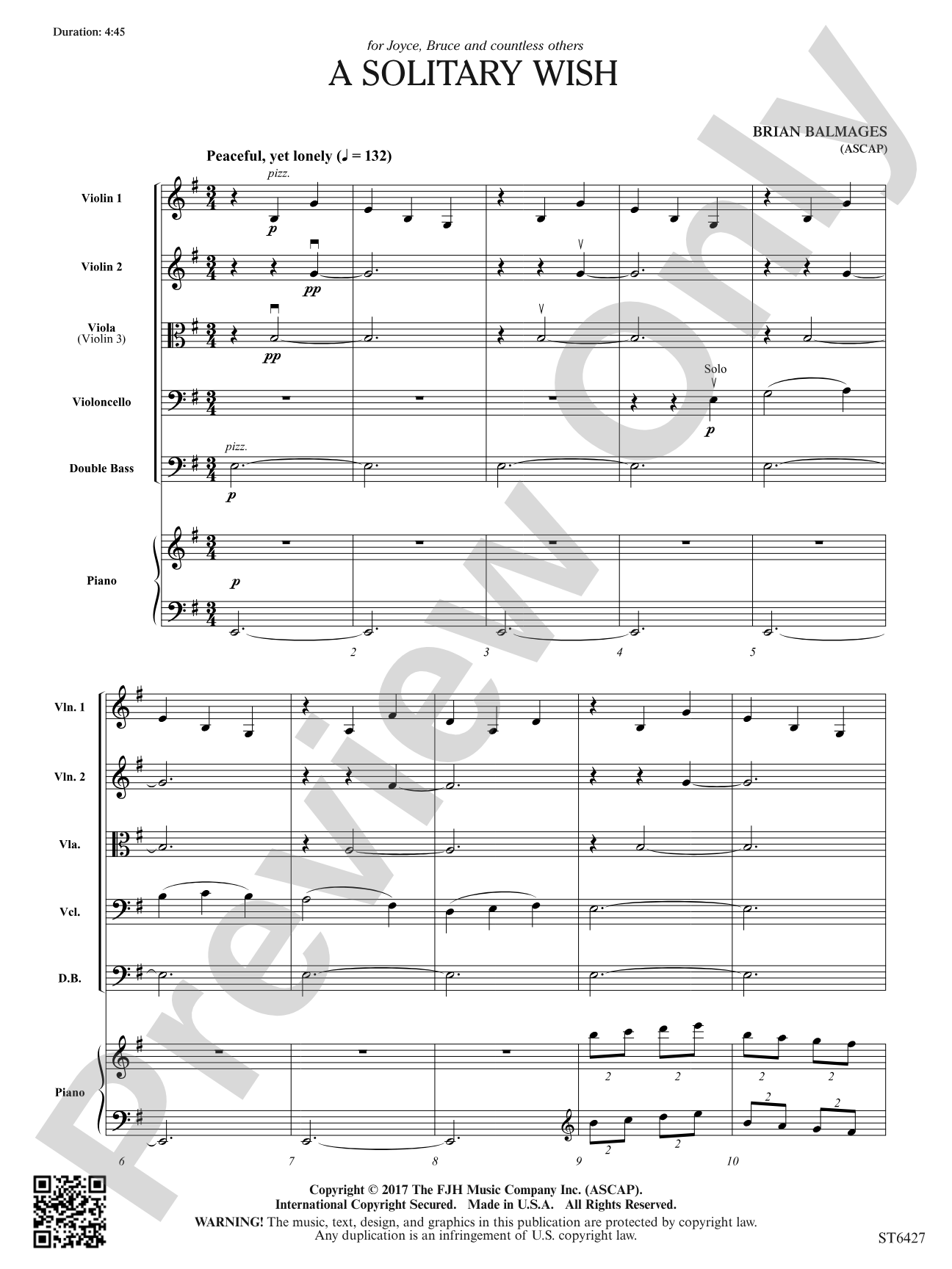 A Solitary Wish: String Orchestra Conductor Score & Parts