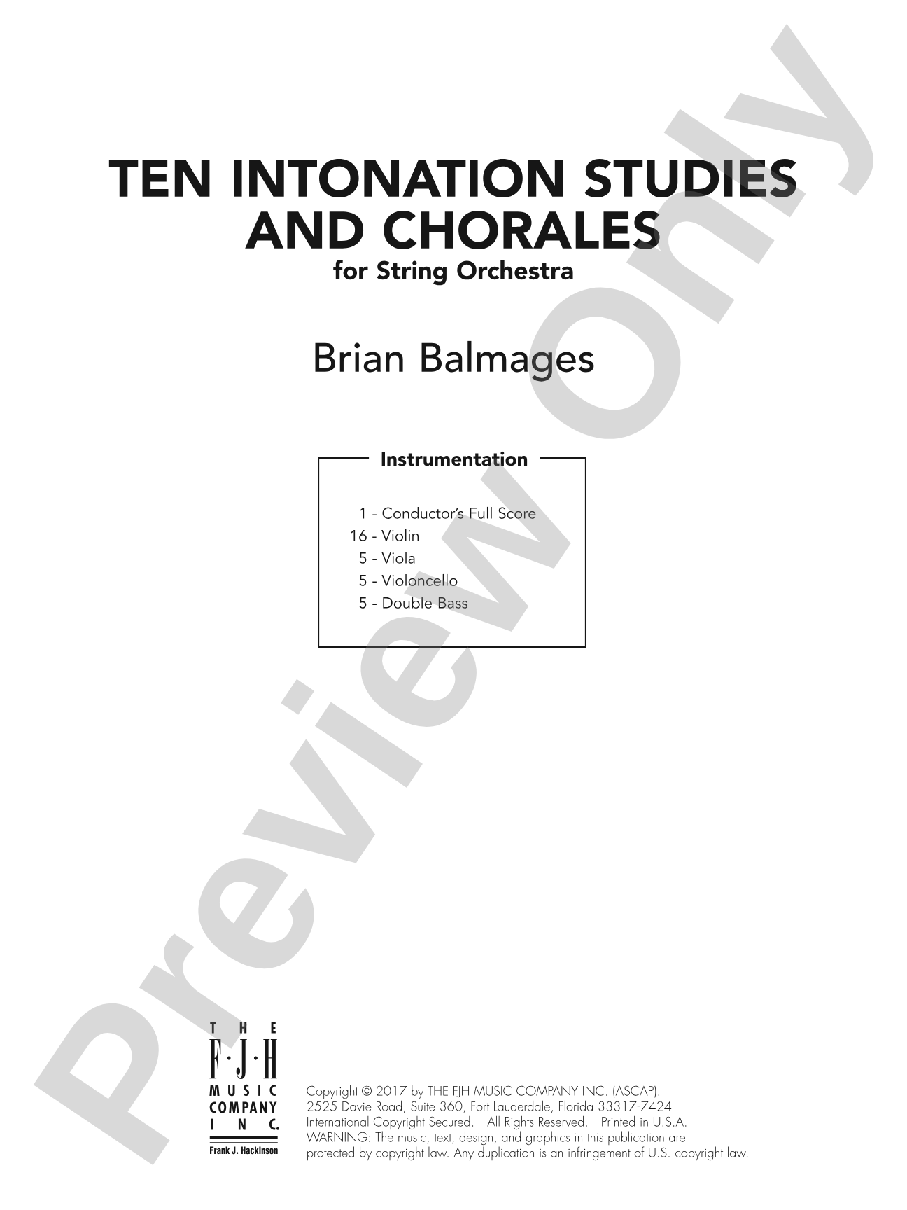 10 Intonation Studies and Chorales: String Orchestra Conductor Score & Parts