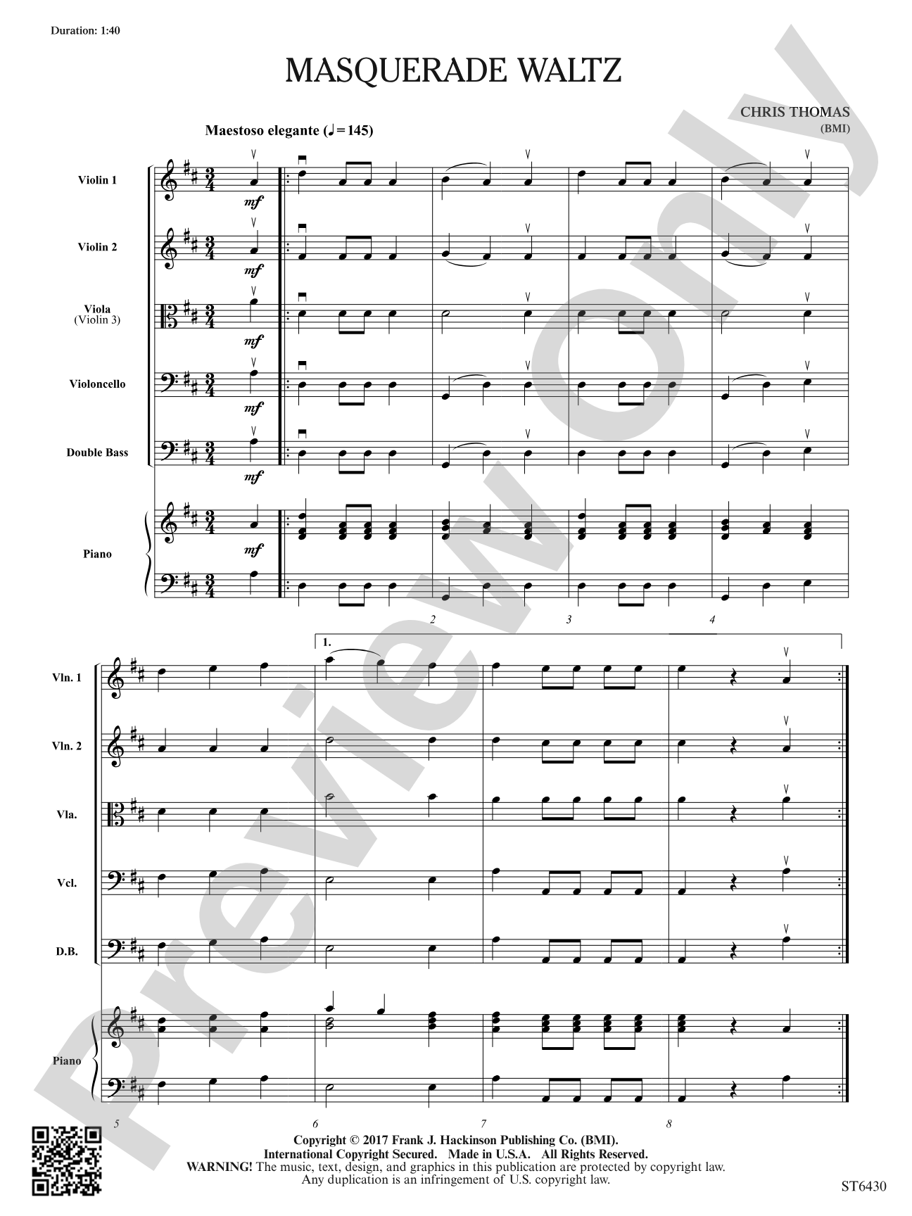 Masquerade Waltz: String Orchestra Conductor Score & Parts