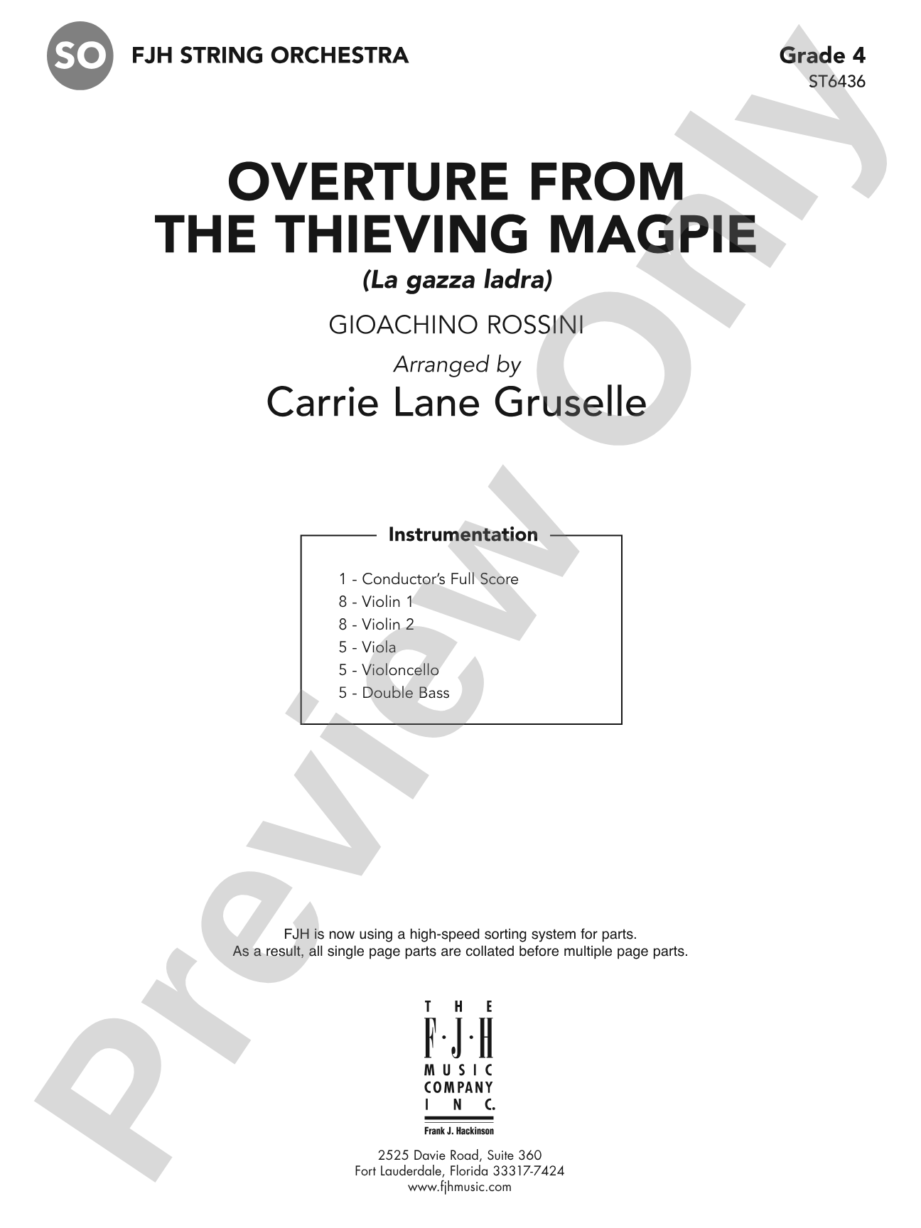 Overture from The Thieving Magpie: String Orchestra Conductor Score & Parts