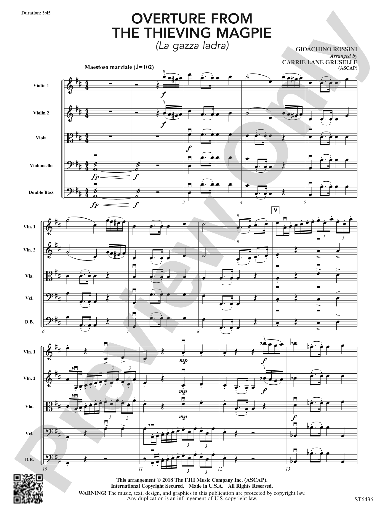 Overture from The Thieving Magpie: String Orchestra Conductor Score & Parts