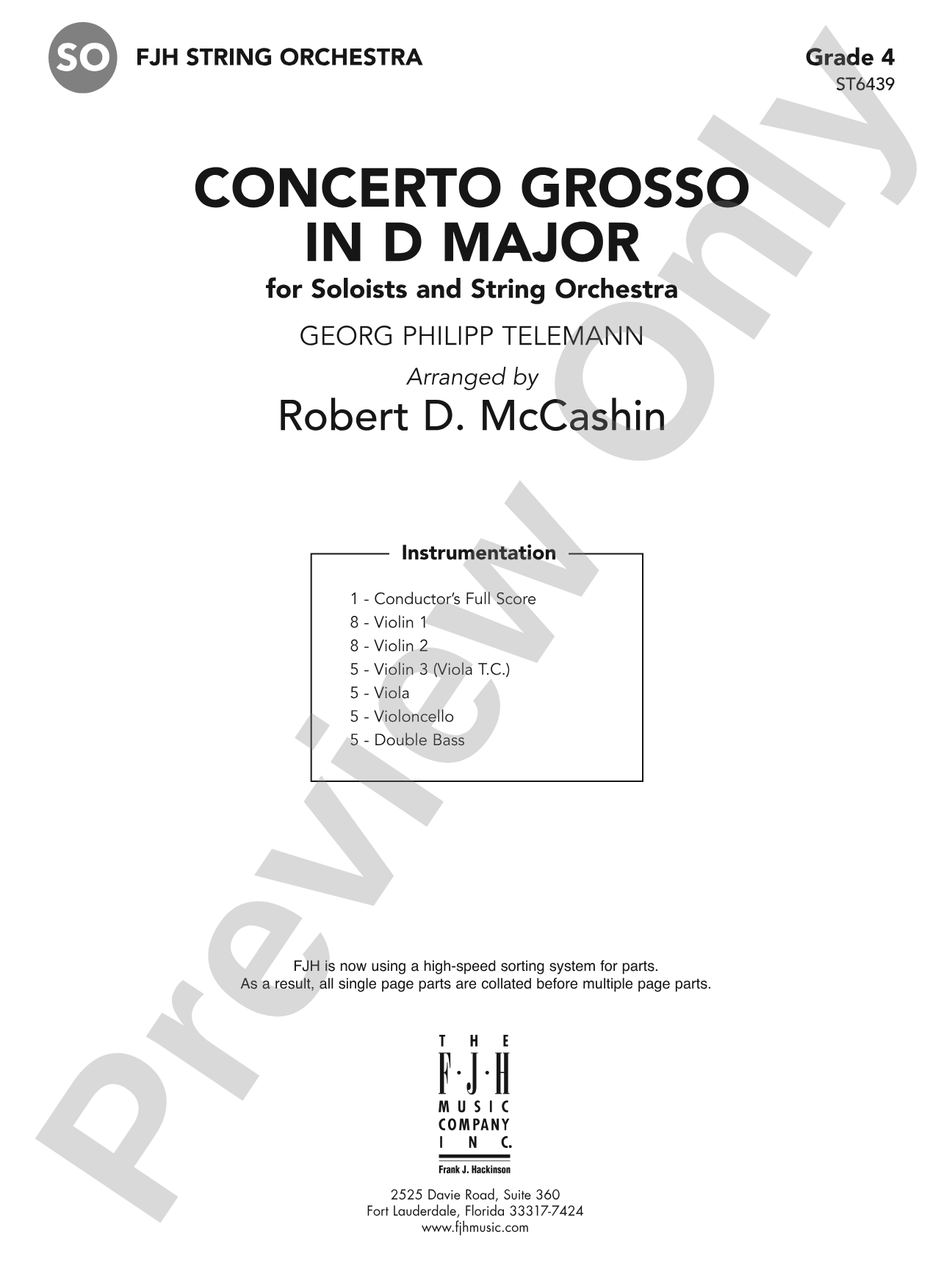 Concerto Grosso in D Major: String Orchestra Conductor Score & Parts