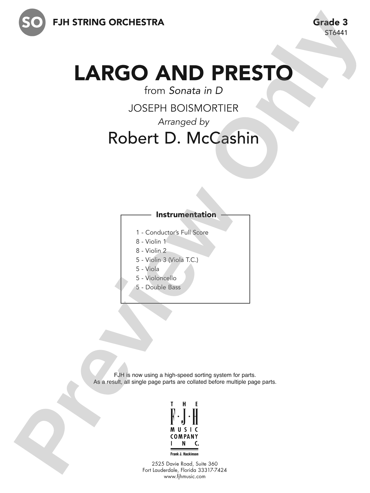 Largo and Presto: String Orchestra Conductor Score & Parts