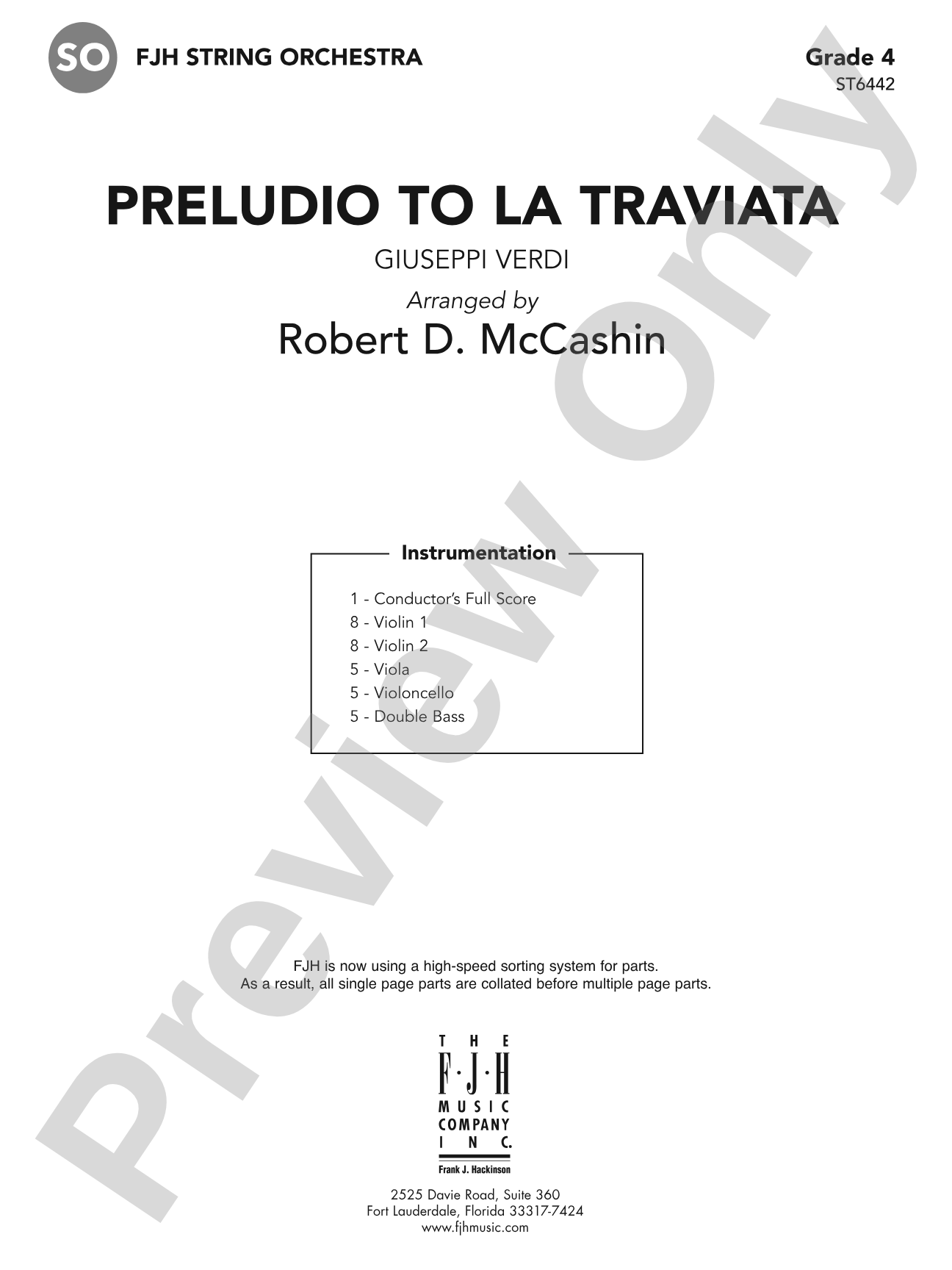 Preludio to La Traviata: String Orchestra Conductor Score & Parts