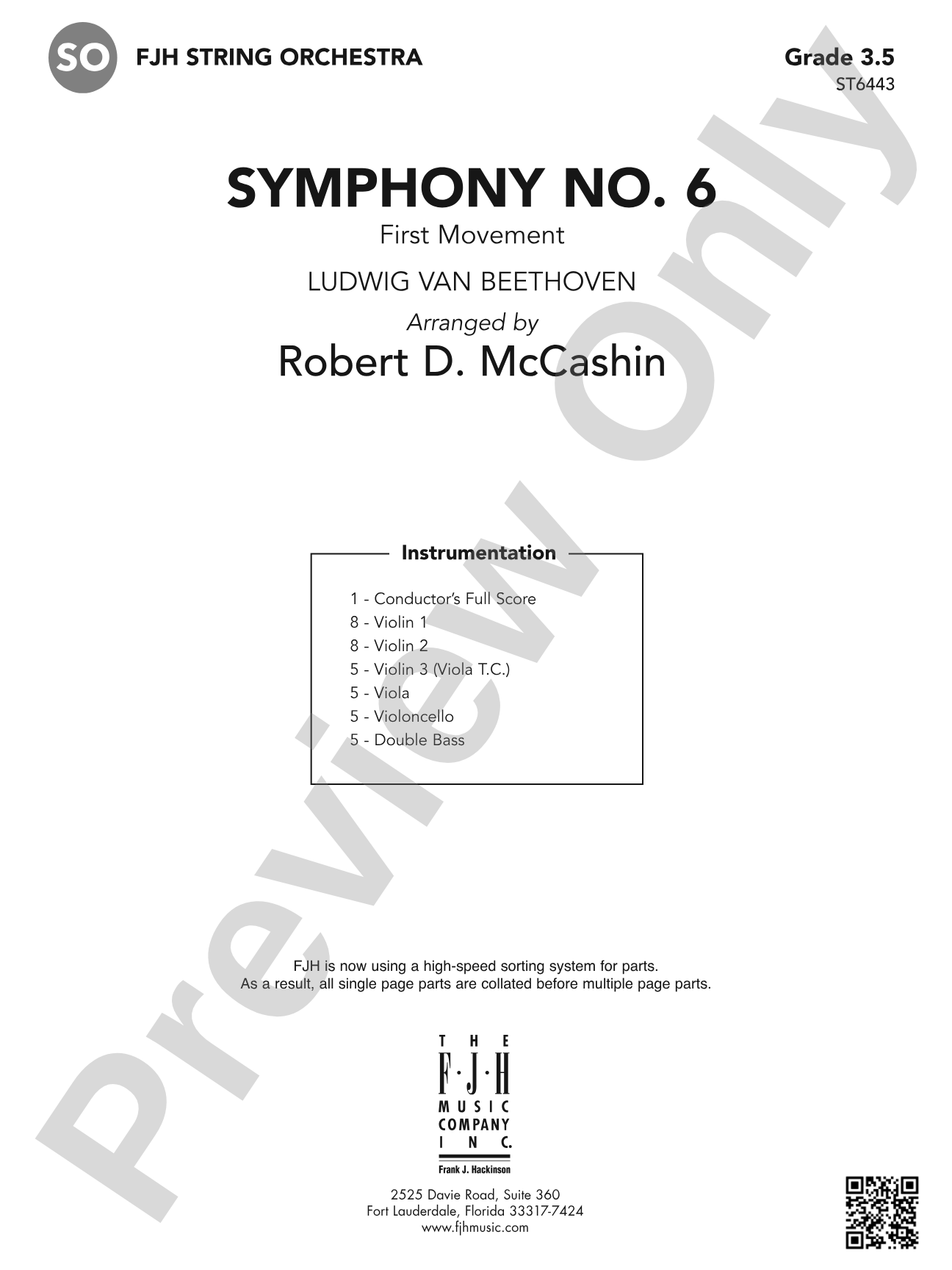 Symphony No 6: String Orchestra Conductor Score & Parts