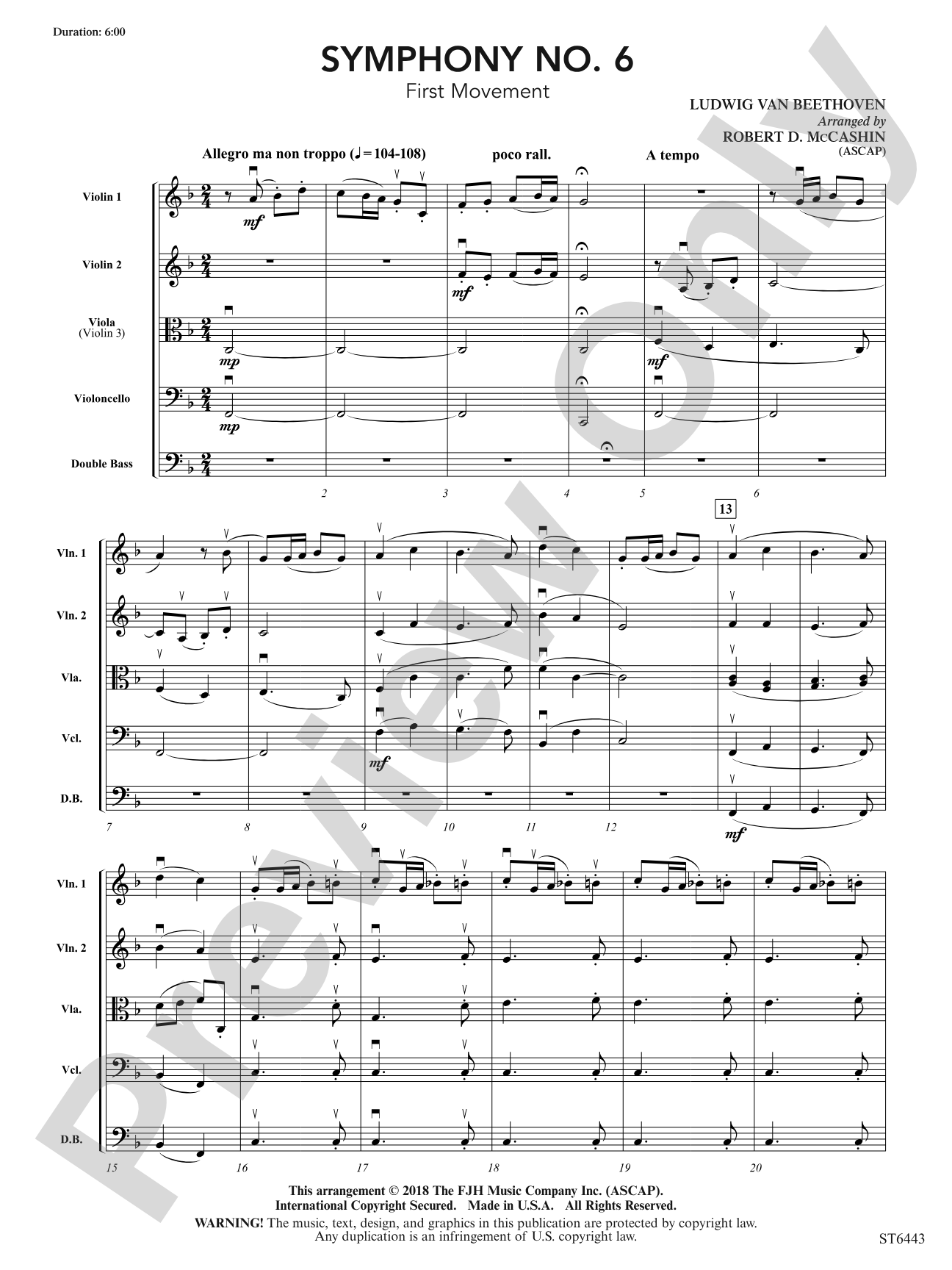 Symphony No 6: String Orchestra Conductor Score & Parts