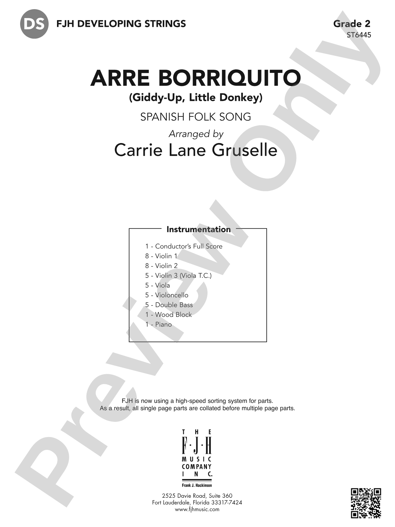 Arre Borriquito: String Orchestra Conductor Score & Parts