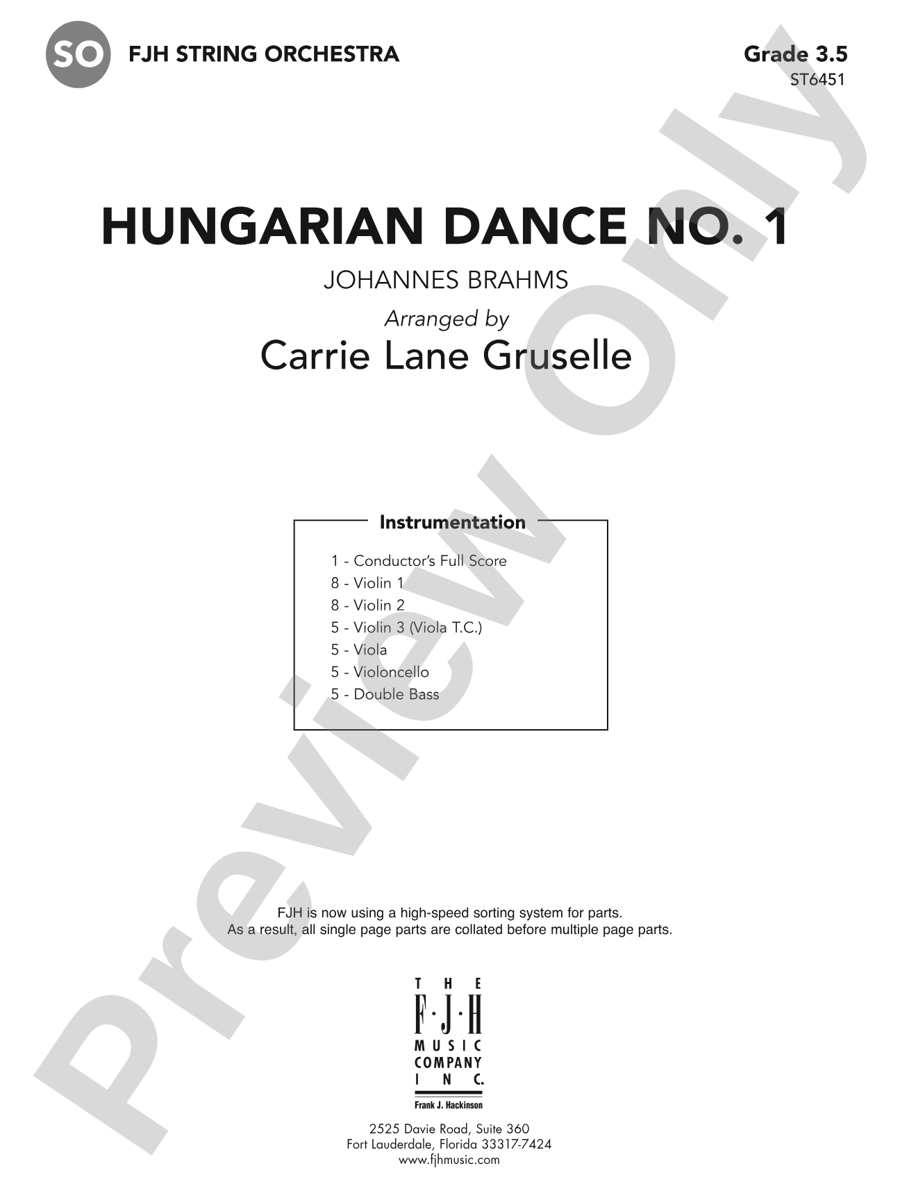 Hungarian Dance No. 1: String Orchestra Conductor Score & Parts