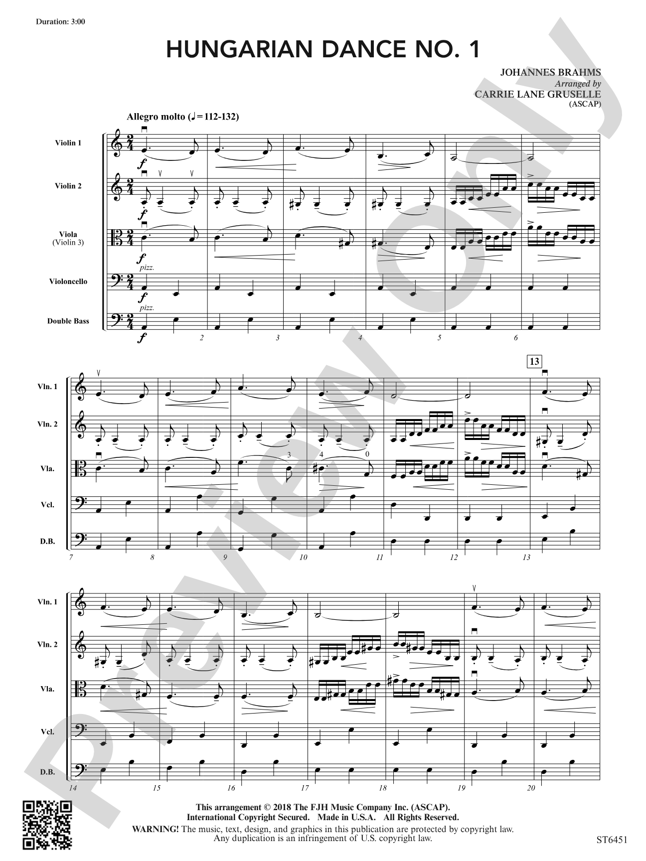 Hungarian Dance No. 1: String Orchestra Conductor Score & Parts
