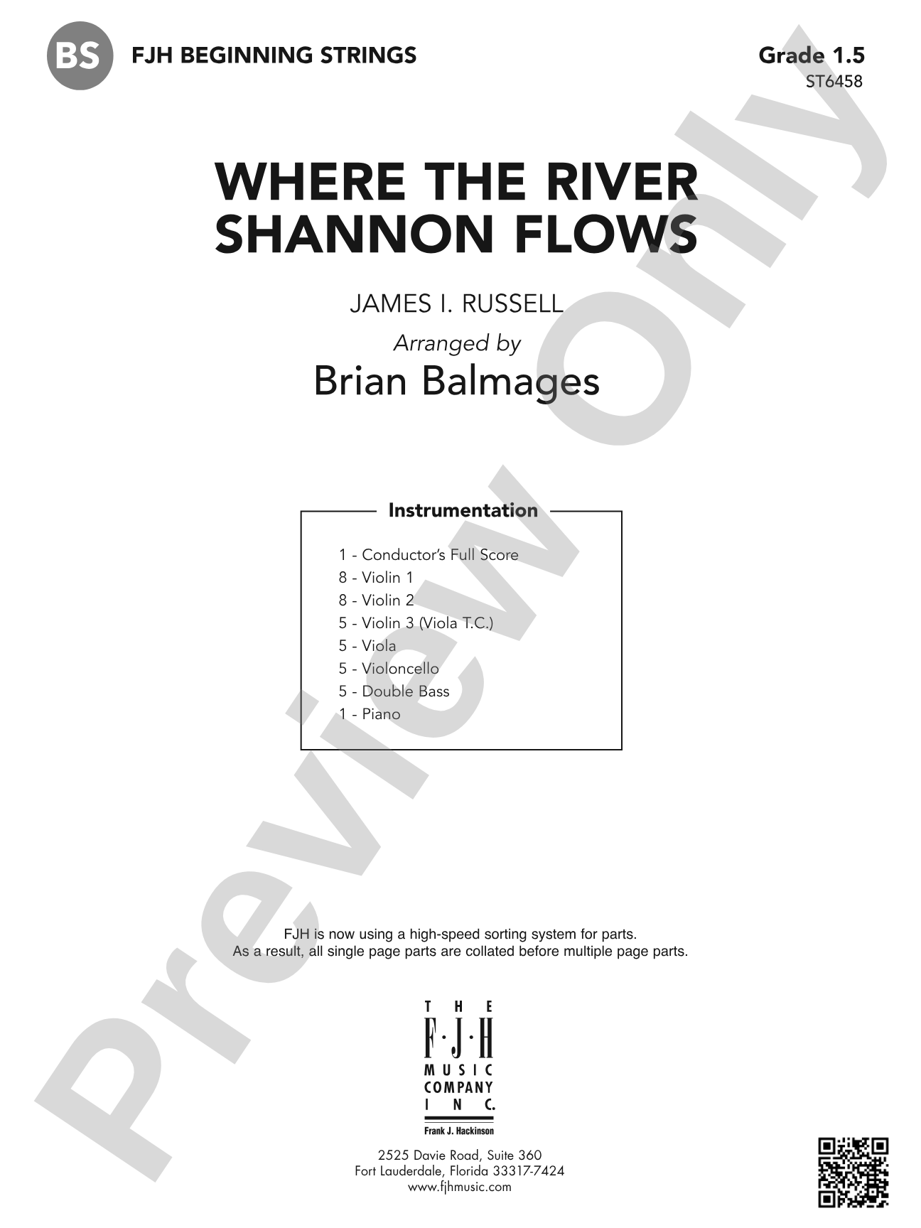 Where the River Shannon Flows: String Orchestra Conductor Score & Parts