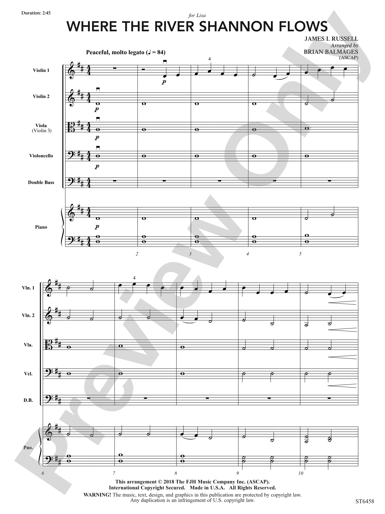 Where the River Shannon Flows: String Orchestra Conductor Score & Parts