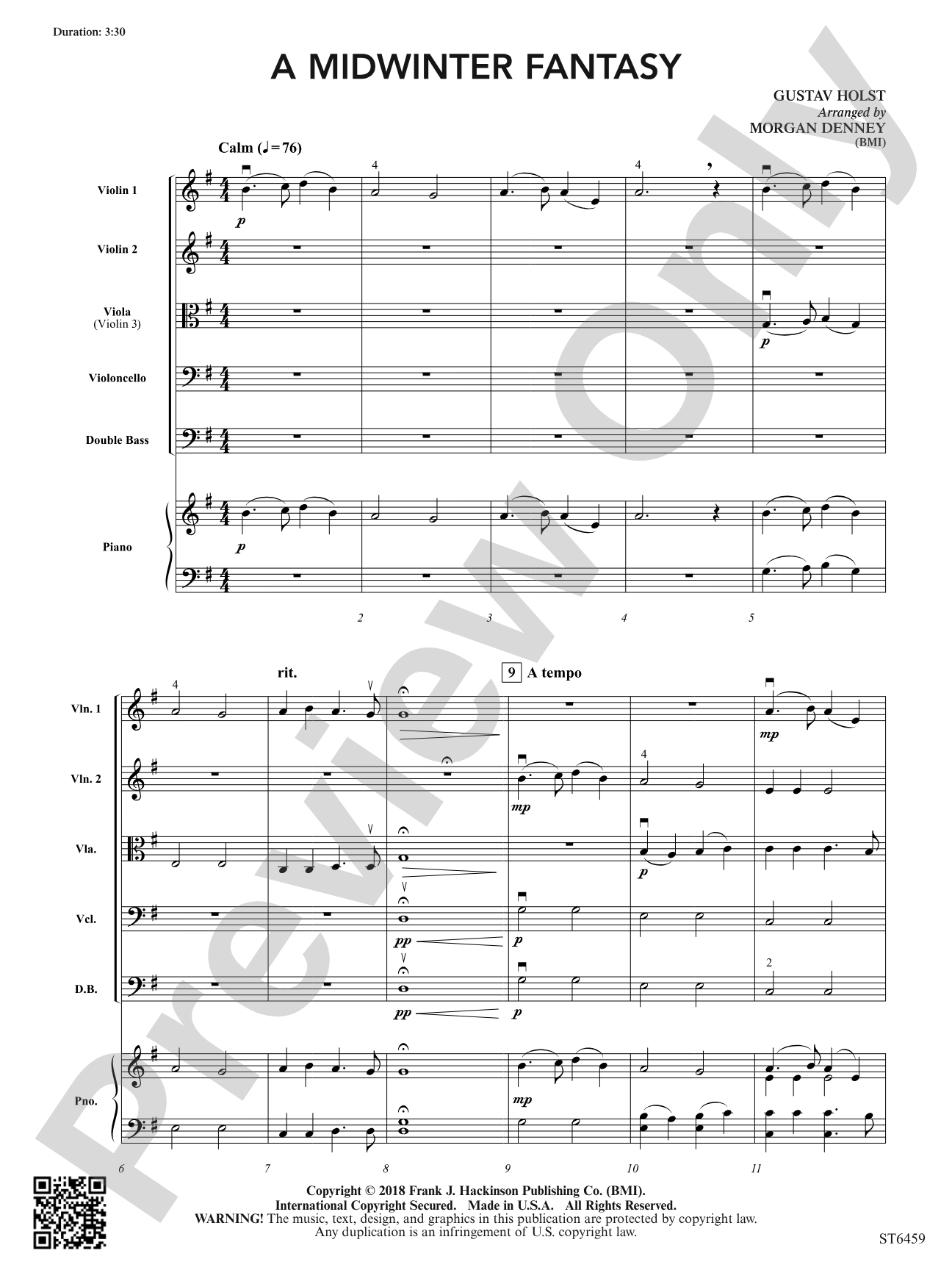 A Midwinter Fantasy: String Orchestra Conductor Score & Parts