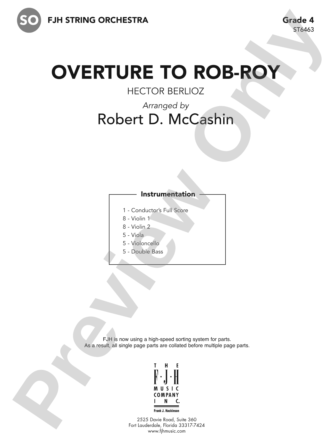 Overture to Rob-Roy: String Orchestra Conductor Score & Parts