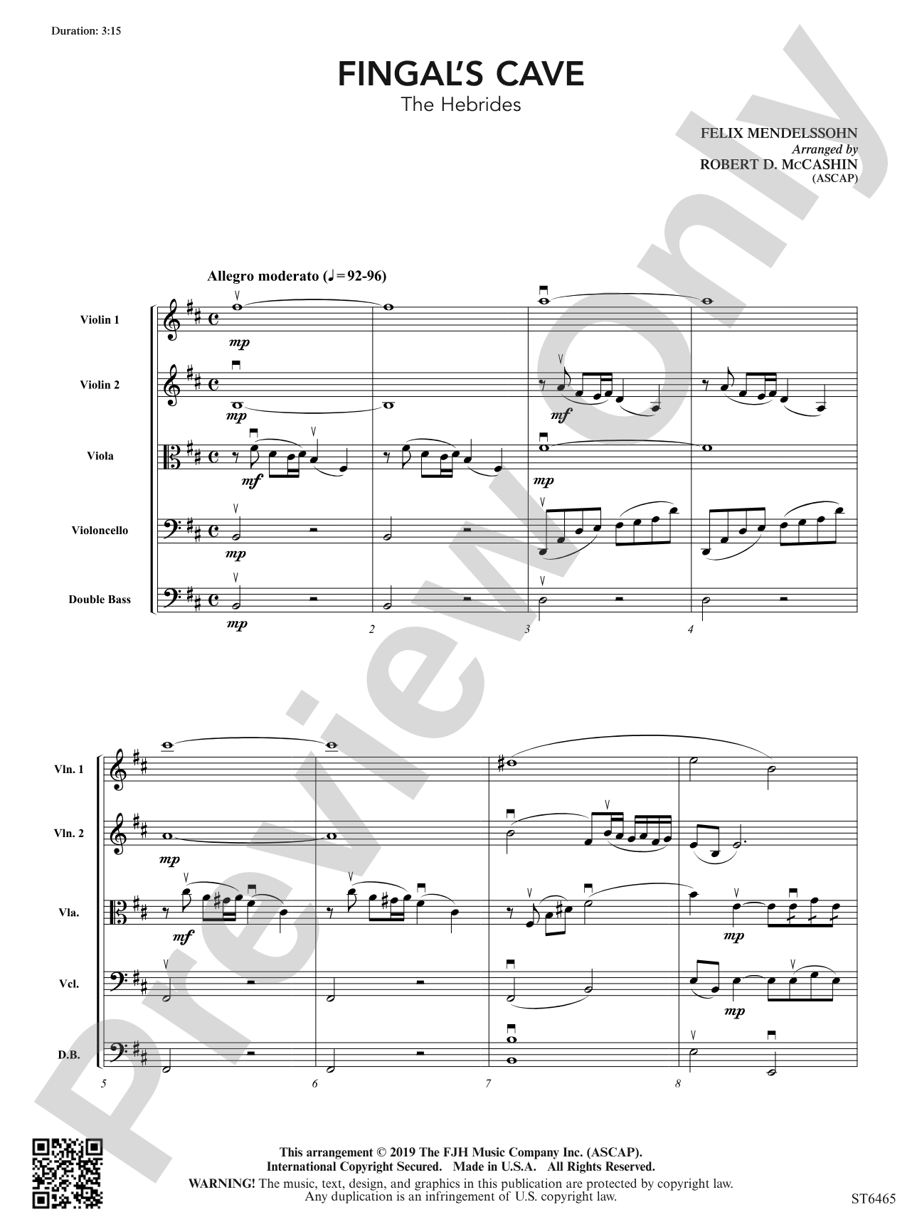 Fingal's Cave: String Orchestra Conductor Score & Parts