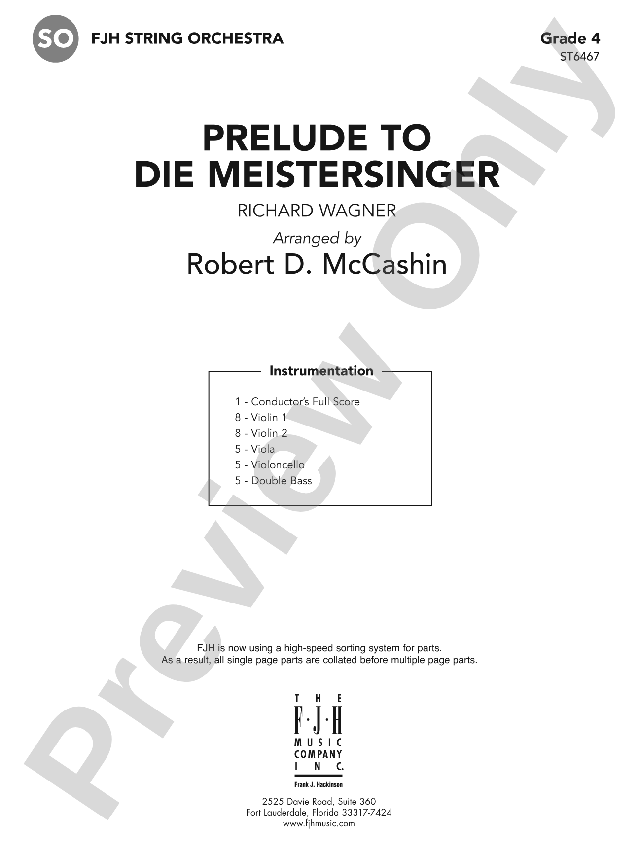 Prelude to Die Miestersinger: String Orchestra Conductor Score & Parts