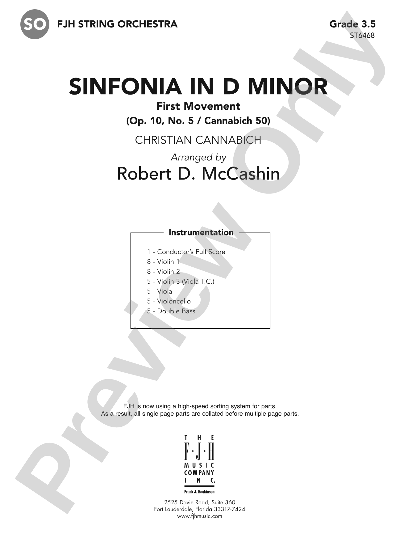 Sinfonia in D Minor: String Orchestra Conductor Score & Parts