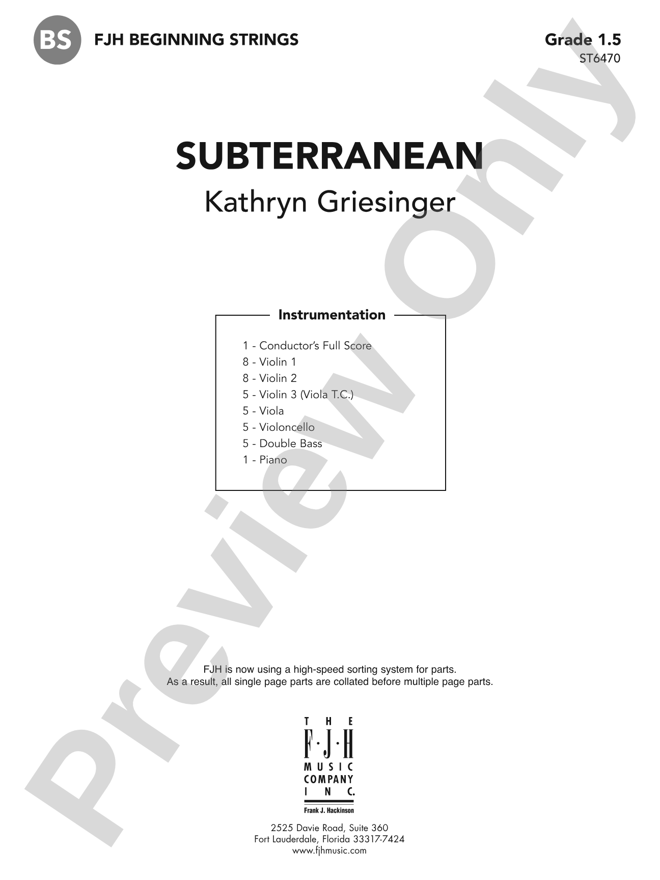 Subterranean: String Orchestra Conductor Score & Parts