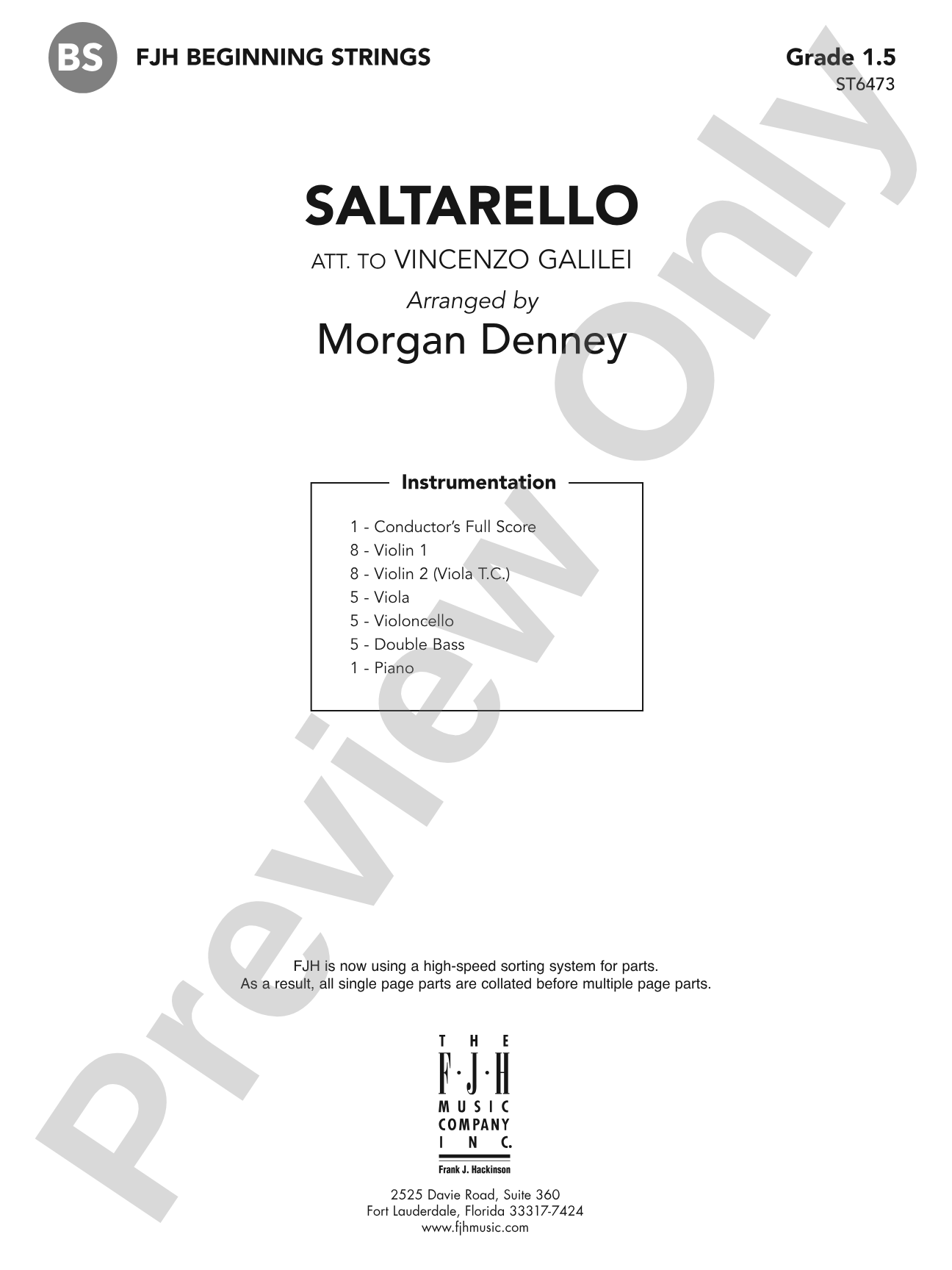 Saltarello: String Orchestra Conductor Score & Parts