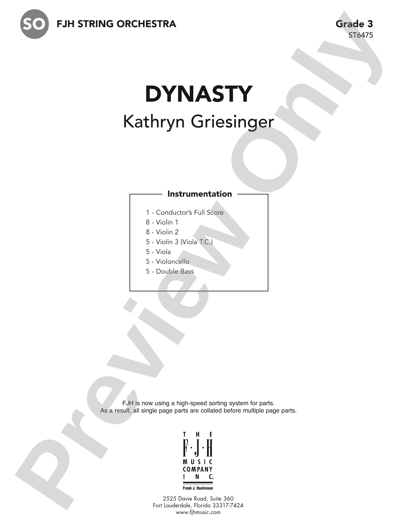 Dynasty: String Orchestra Conductor Score & Parts
