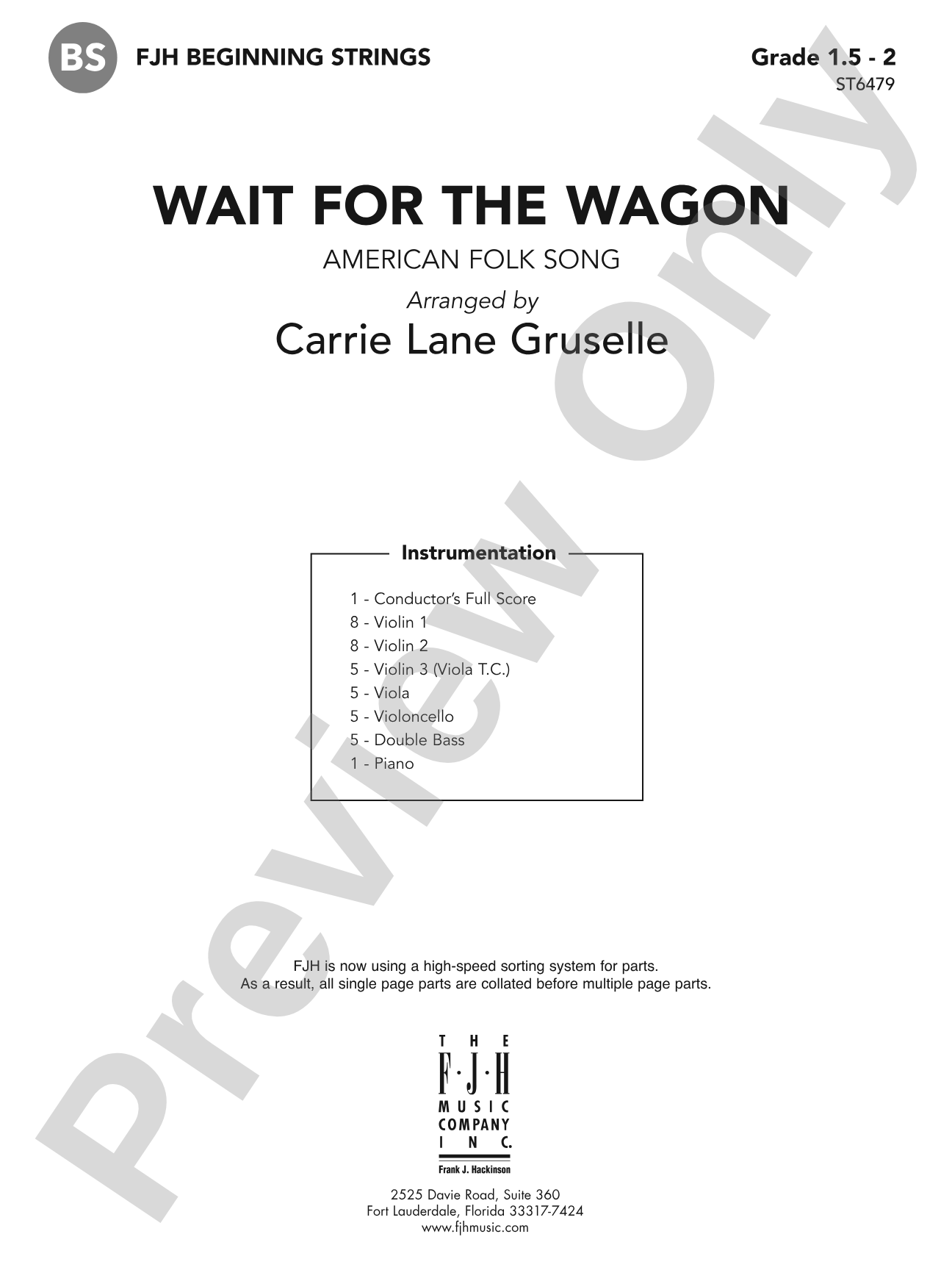 Wait for the Wagon: String Orchestra Conductor Score & Parts