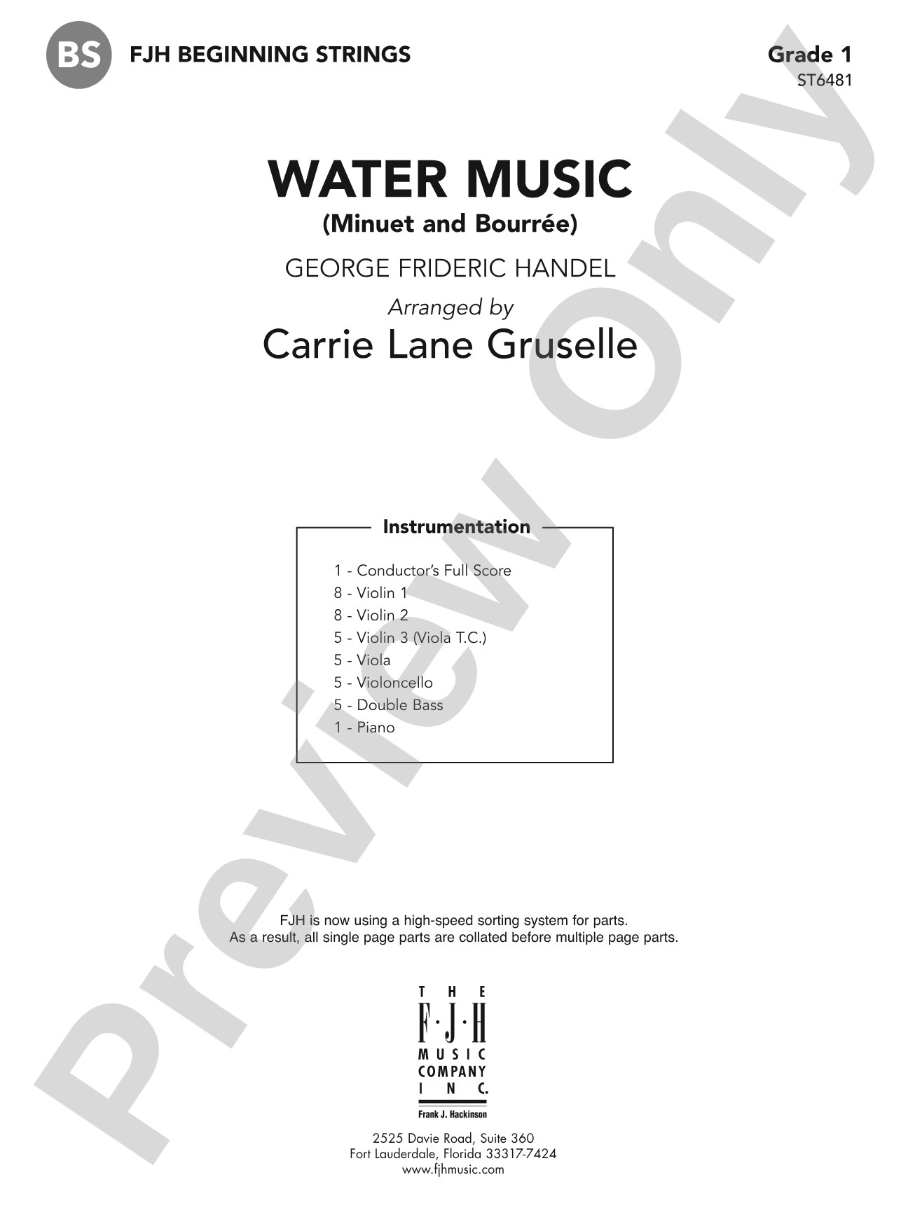 Water Music: String Orchestra Conductor Score & Parts