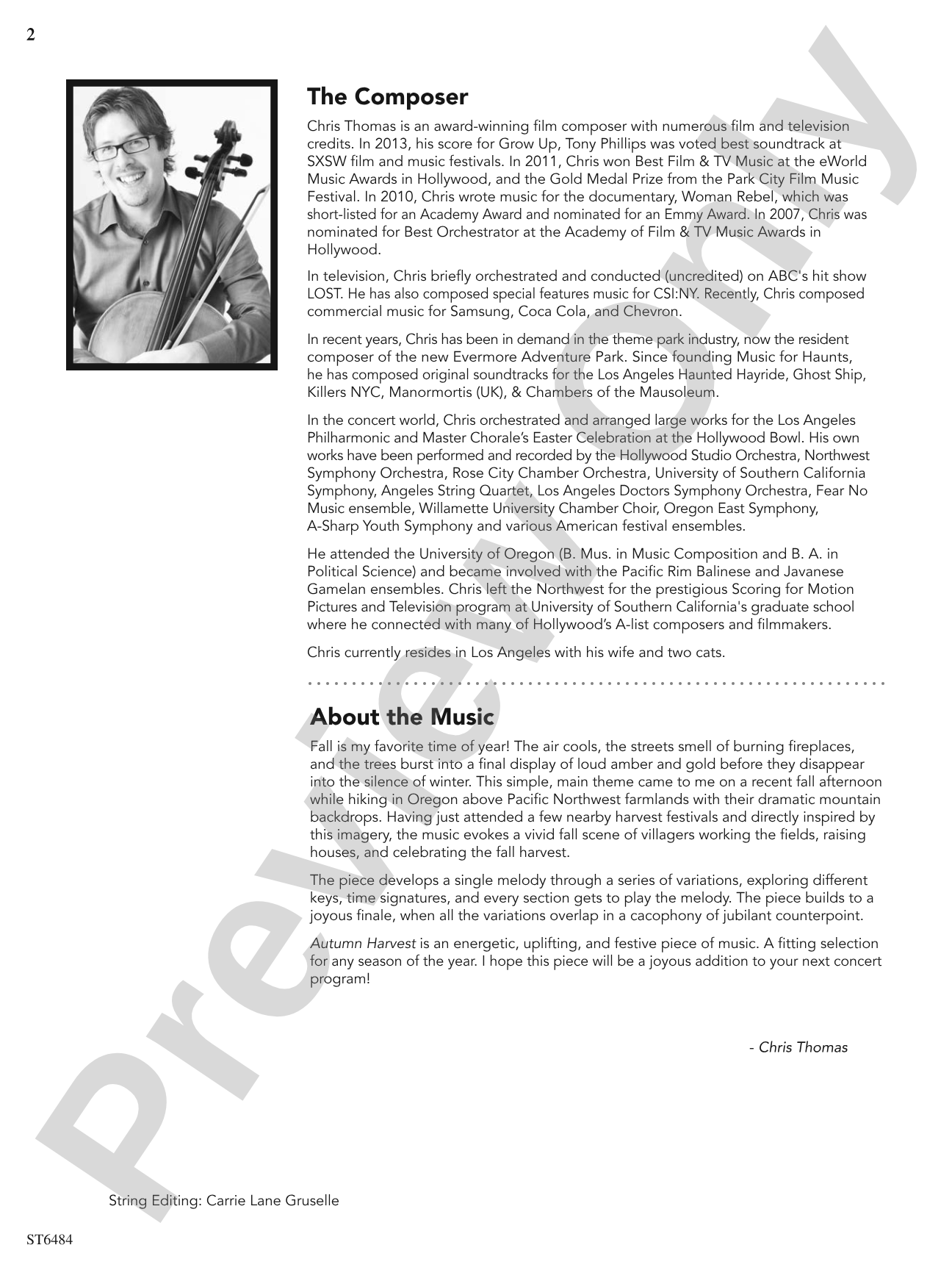 Autumn Harvest: Score