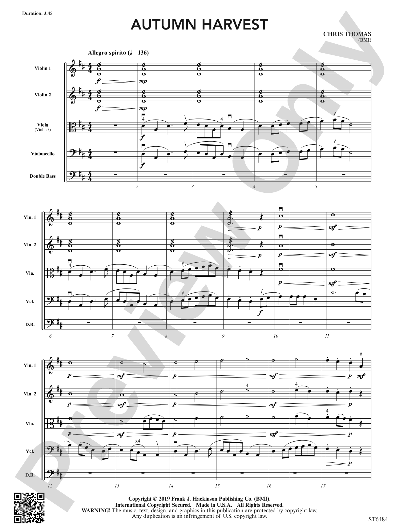 Autumn Harvest: Score