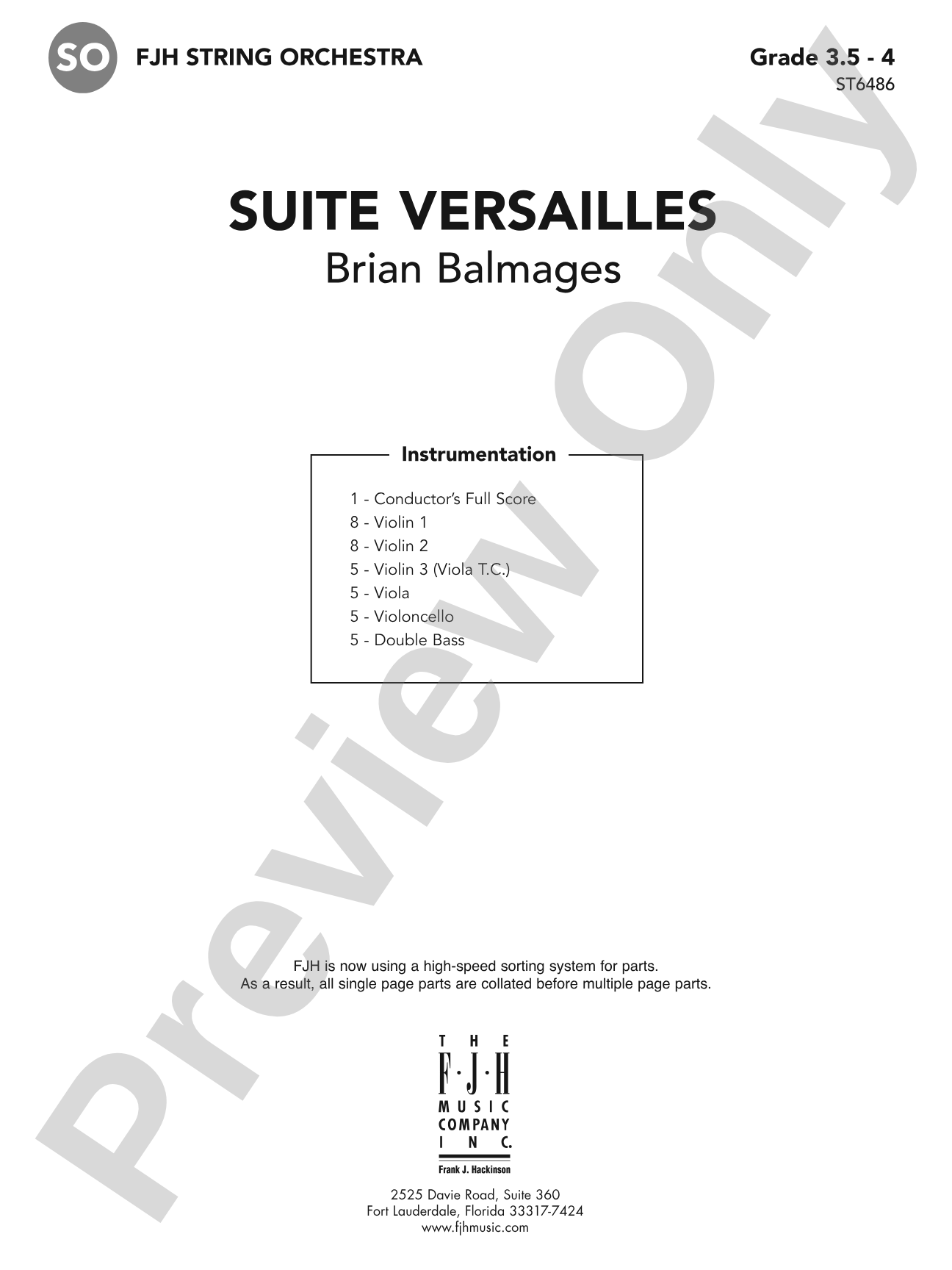 Suite Versailles: String Orchestra Conductor Score & Parts
