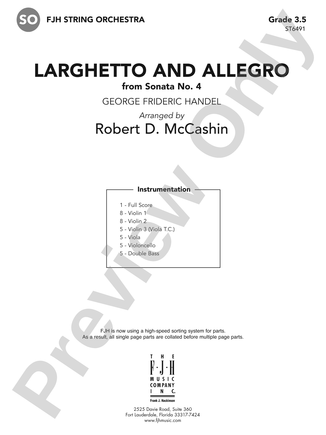 Larghetto and Allegro (from Sonata No. 4): String Orchestra Conductor Score & Parts