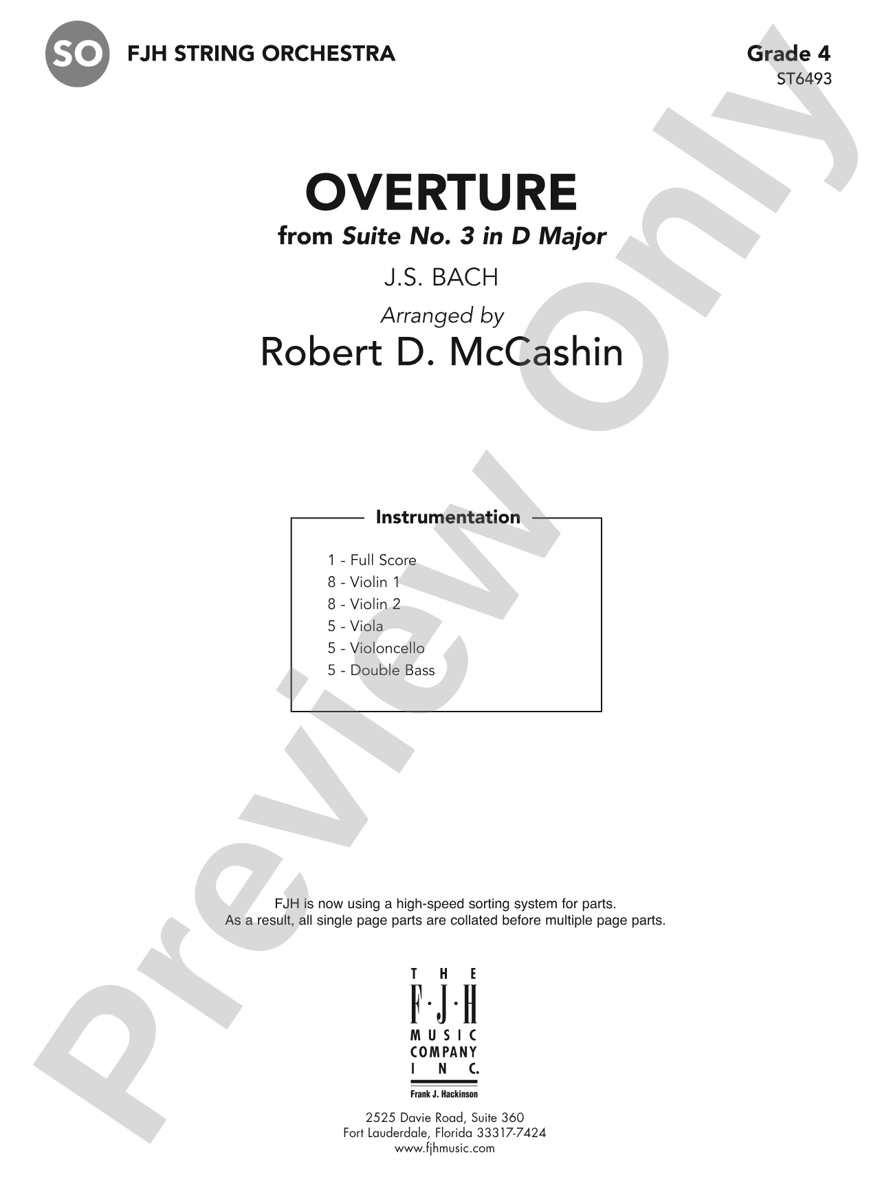 Overture (from Suite No. 3 in D Major): String Orchestra Conductor Score & Parts
