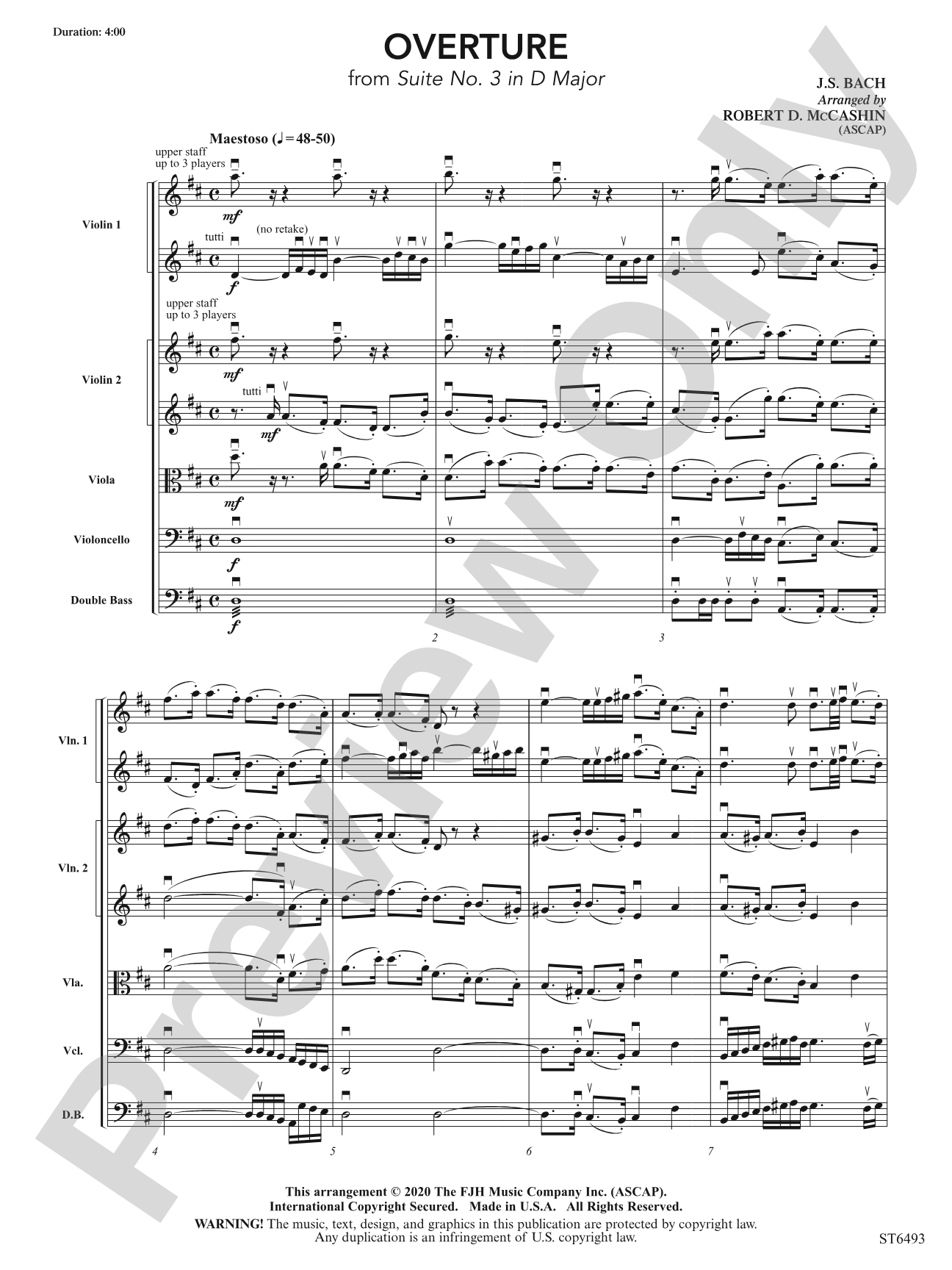 Overture (from Suite No. 3 in D Major): String Orchestra Conductor Score & Parts