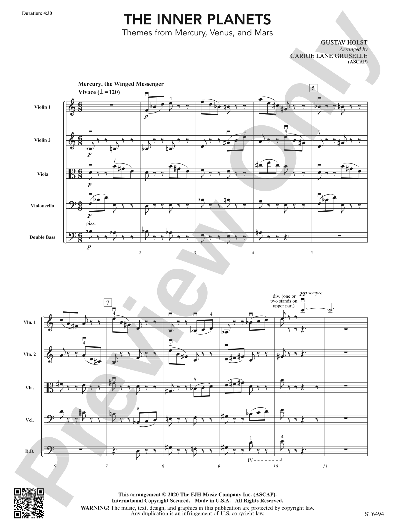 The Inner Planets (Themes from Mercury, Venus and Mars): Score