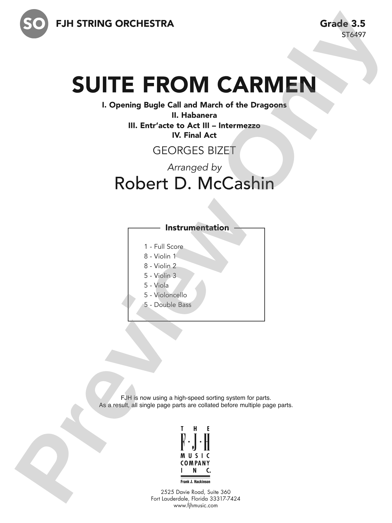 Suite from Carmen: String Orchestra Conductor Score & Parts