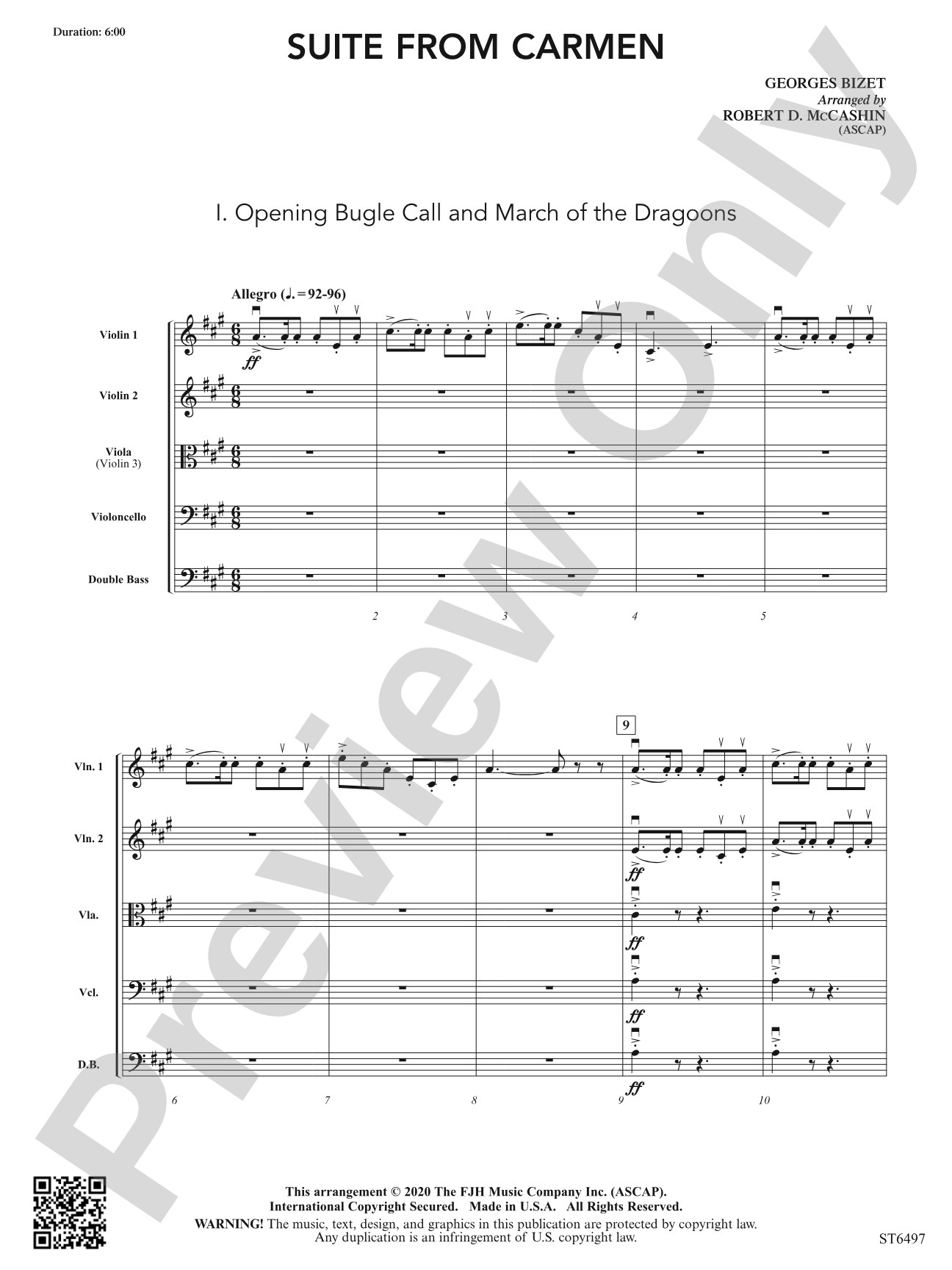 Suite from Carmen: String Orchestra Conductor Score & Parts