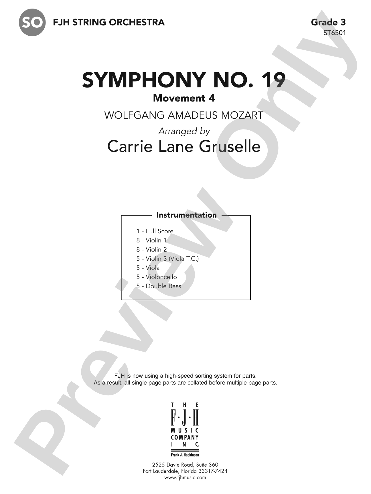 Symphony No. 19: String Orchestra Conductor Score & Parts